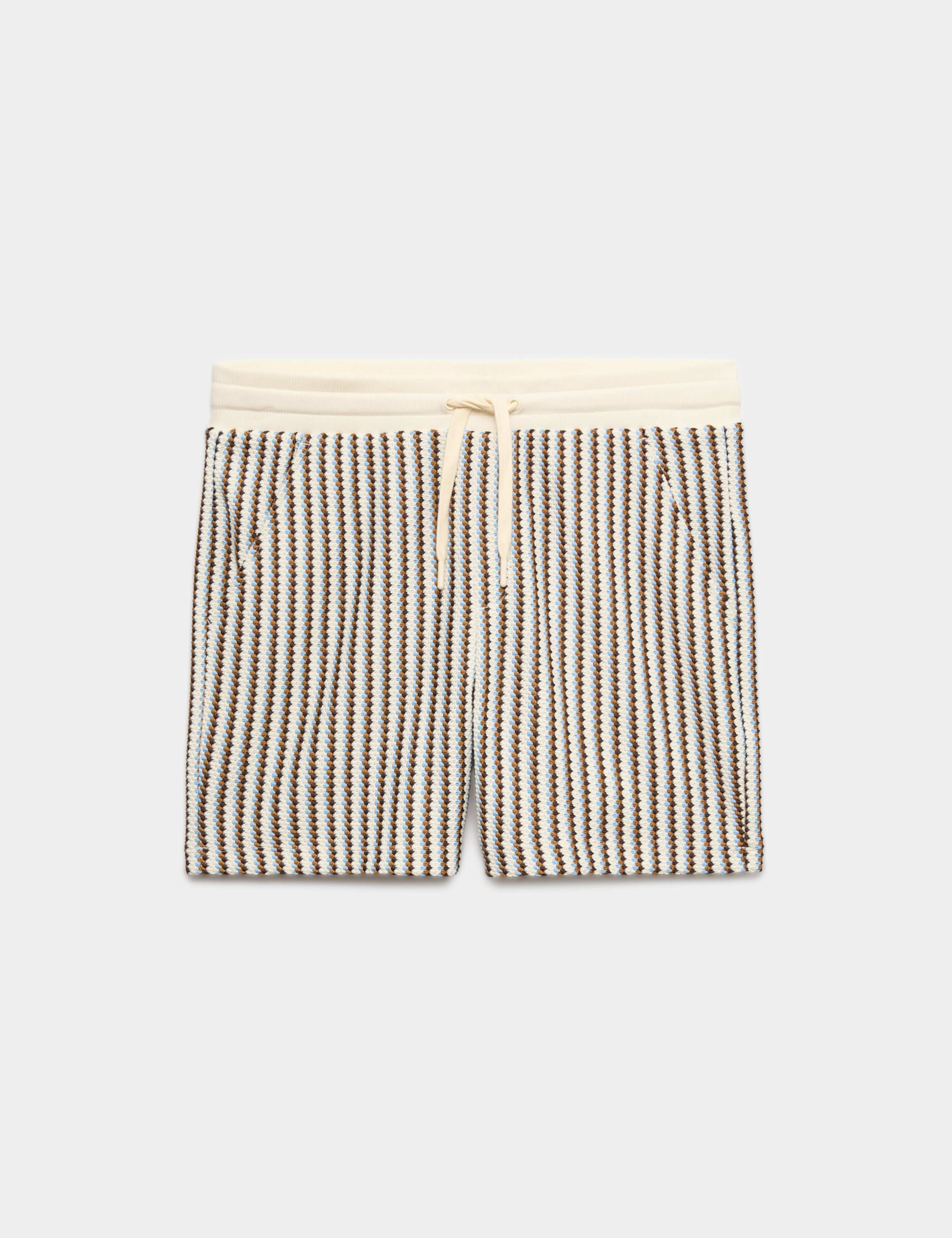 Striped Knit Textured Cotton Blend Shorts 2 of 6