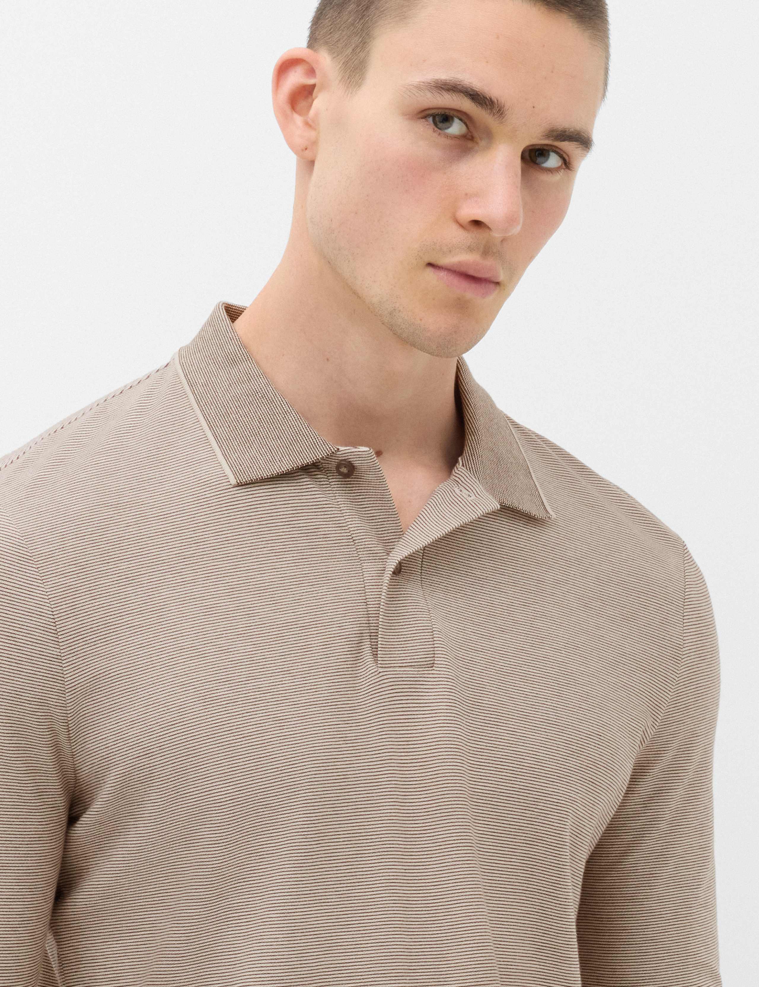 Cotton Rich Striped Long Sleeve Polo Shirt 3 of 5