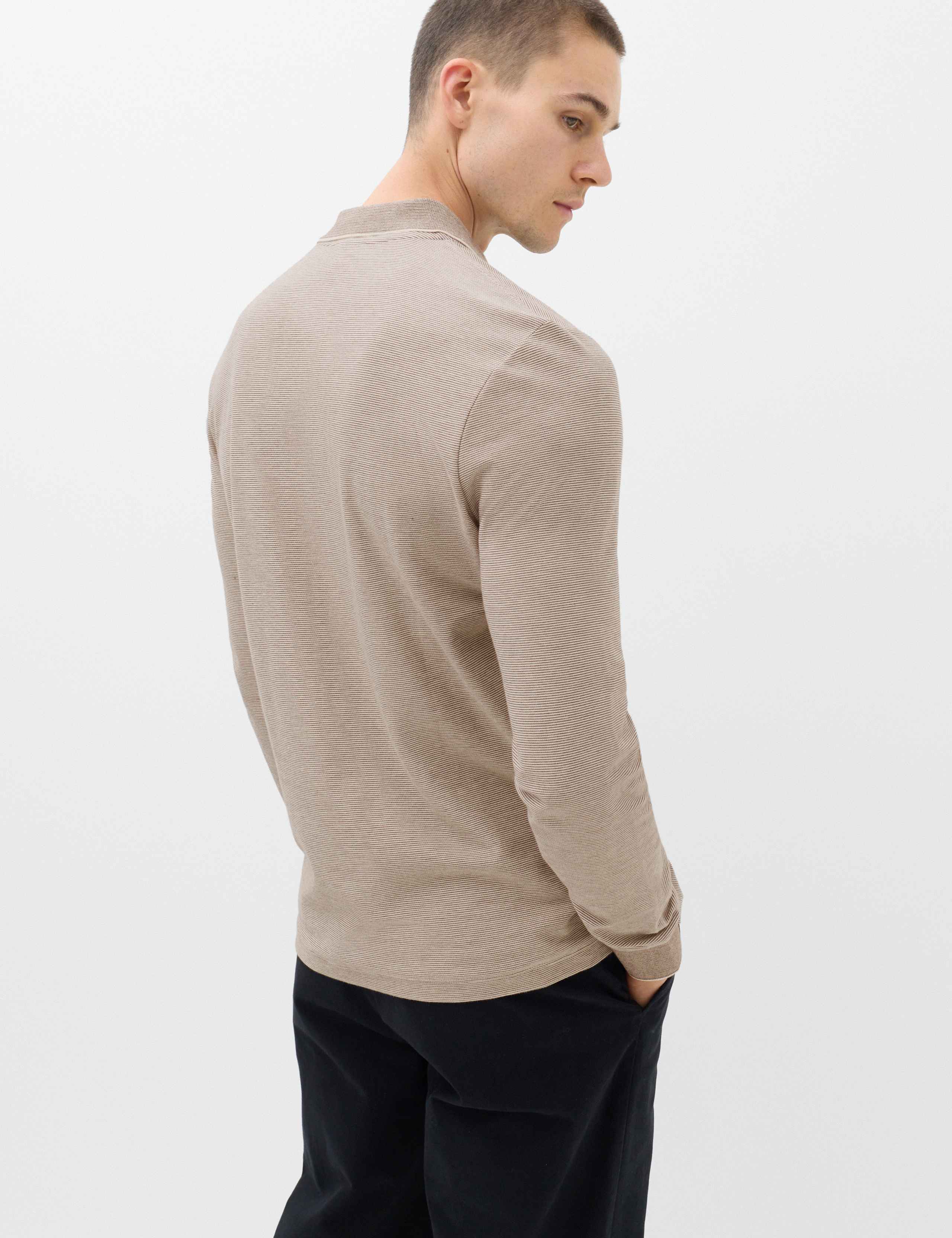 Cotton Rich Striped Long Sleeve Polo Shirt 4 of 5