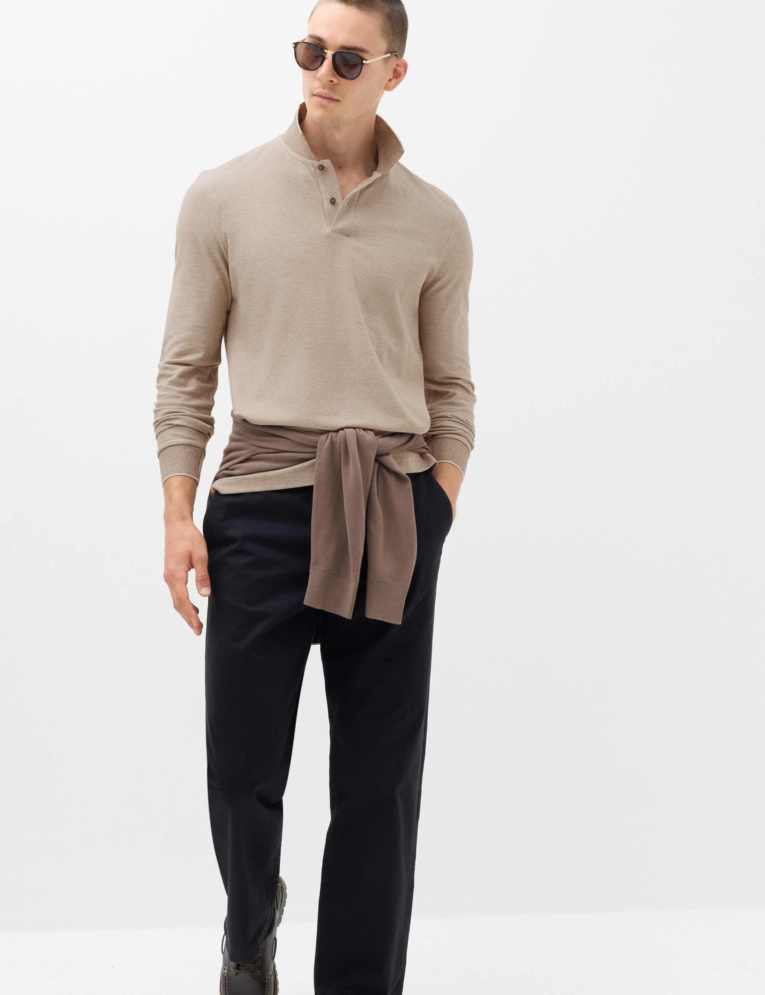 Cotton Rich Striped Long Sleeve Polo Shirt 5 of 5