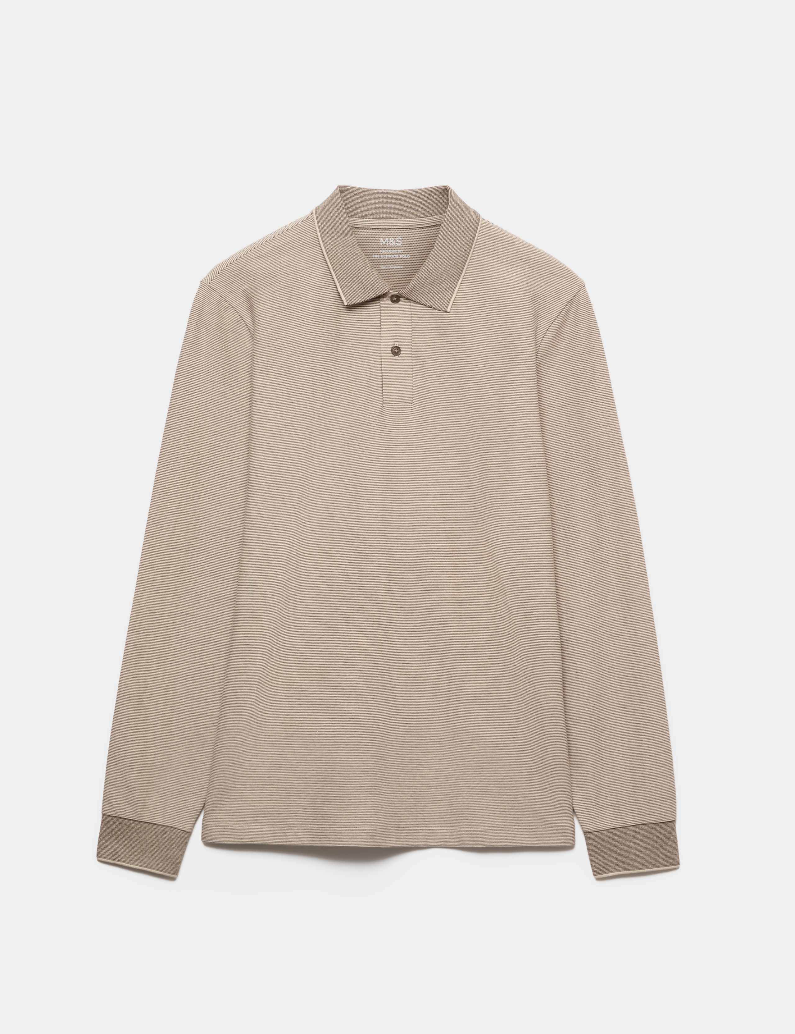 Cotton Rich Striped Long Sleeve Polo Shirt 2 of 5