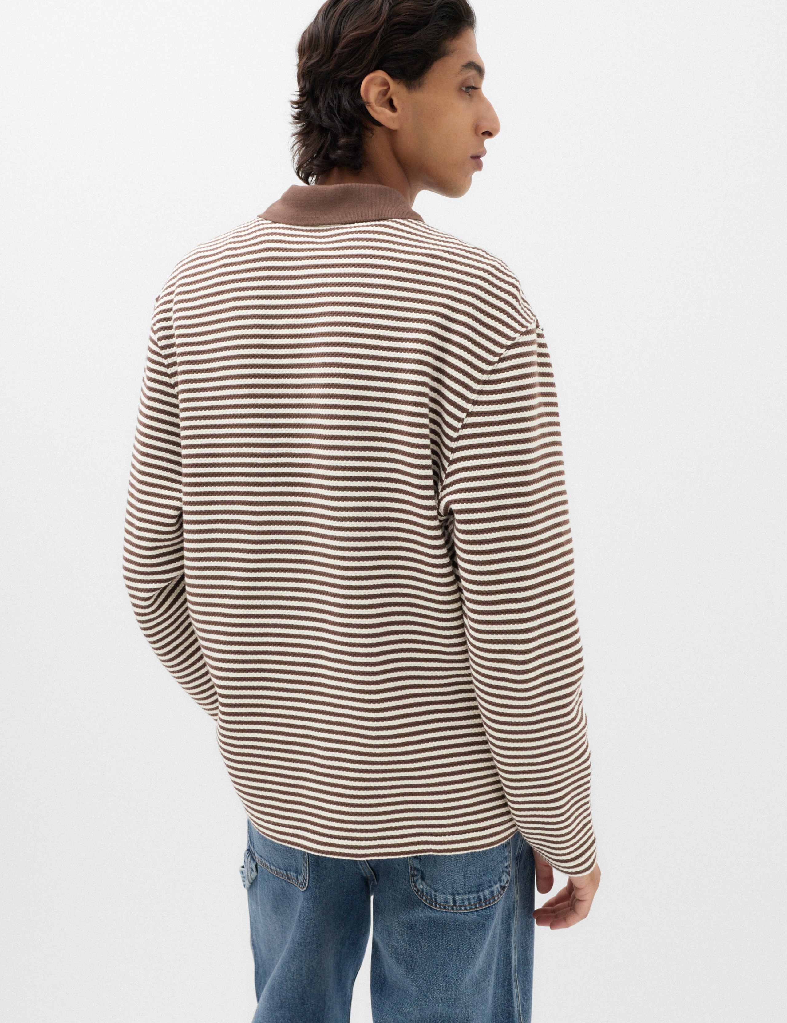 Pure Cotton Half Zip Striped Polo Shirt 4 of 5