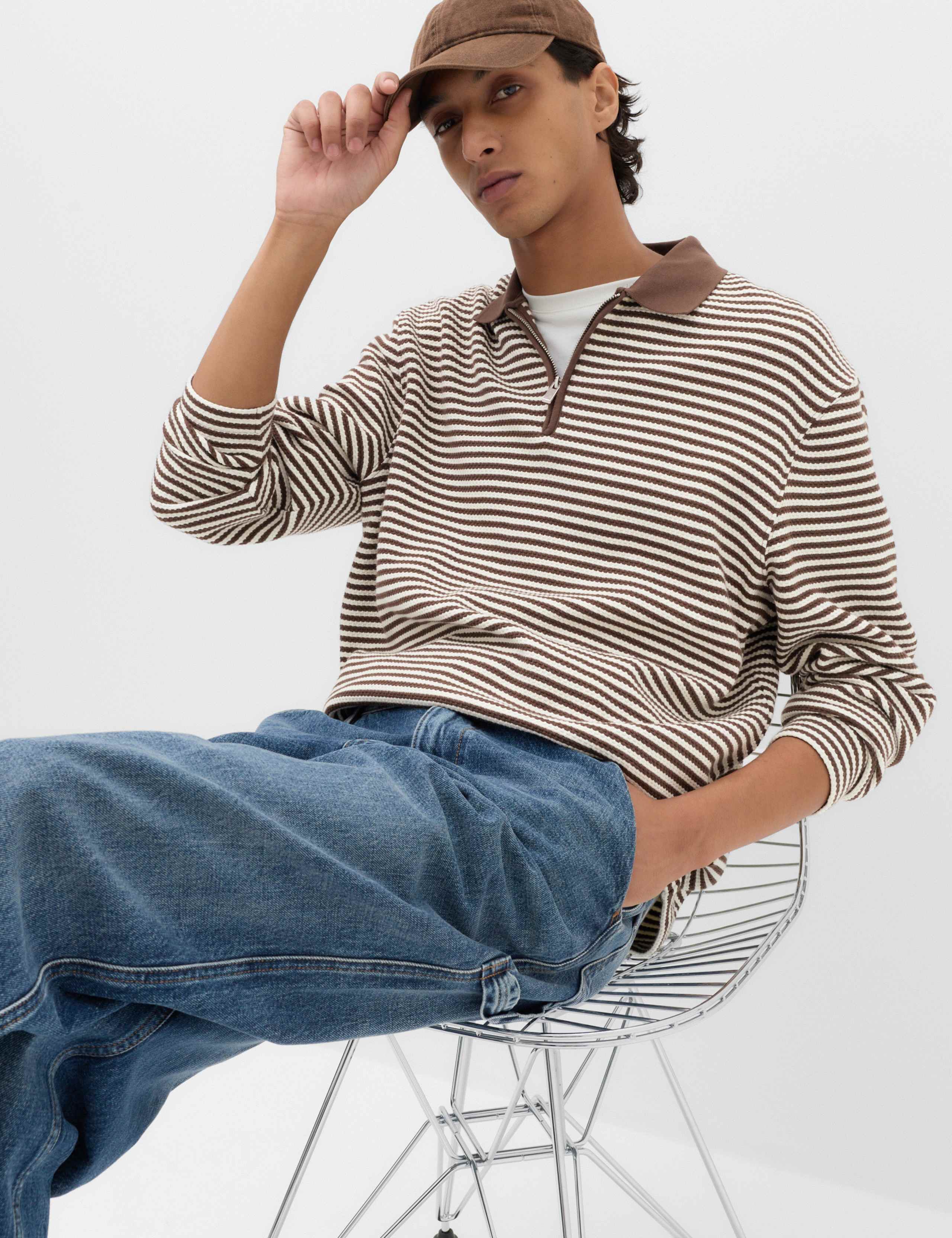 Pure Cotton Half Zip Striped Polo Shirt 5 of 5