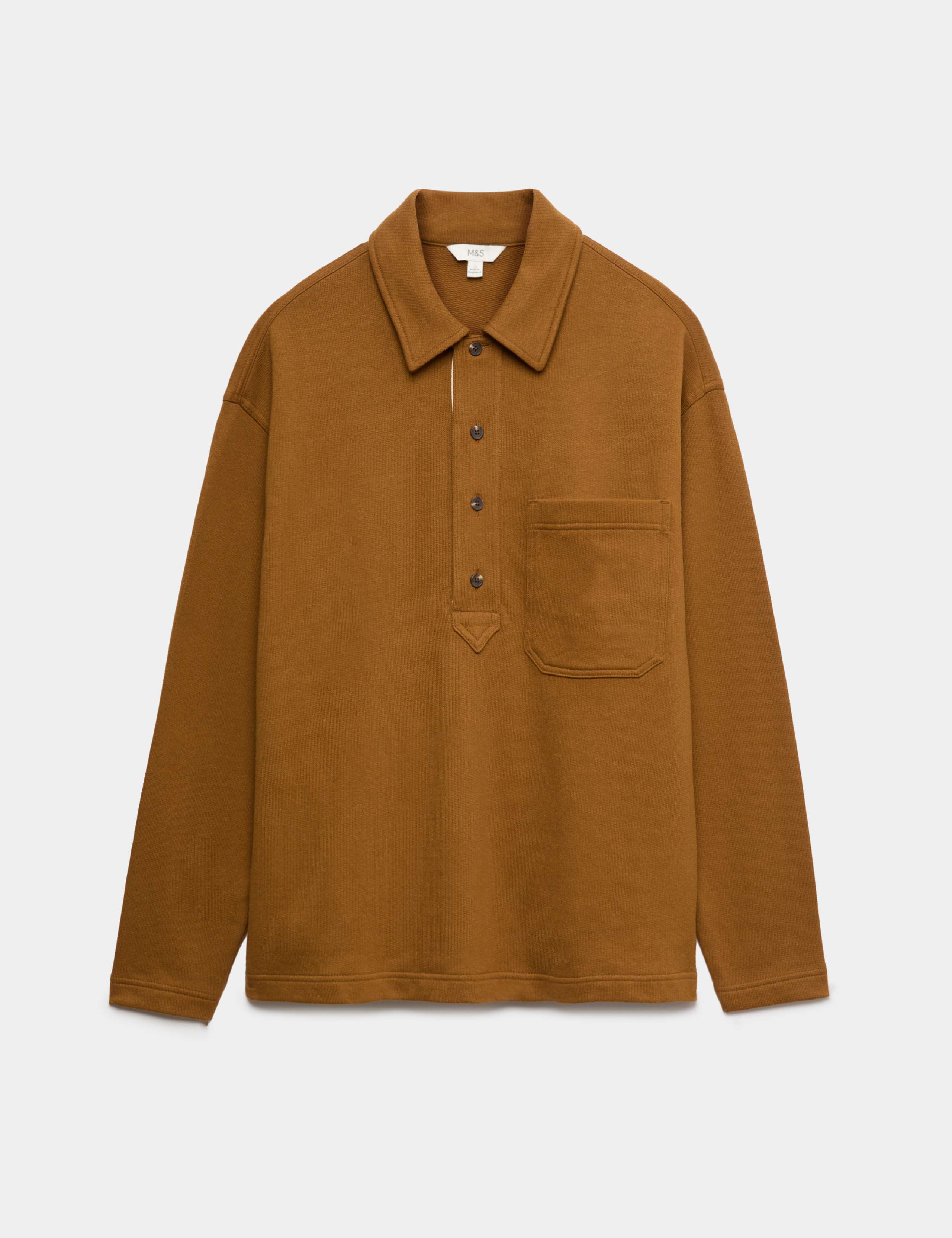 Pure Cotton Heavyweight Long Sleeve Polo Shirt 2 of 6