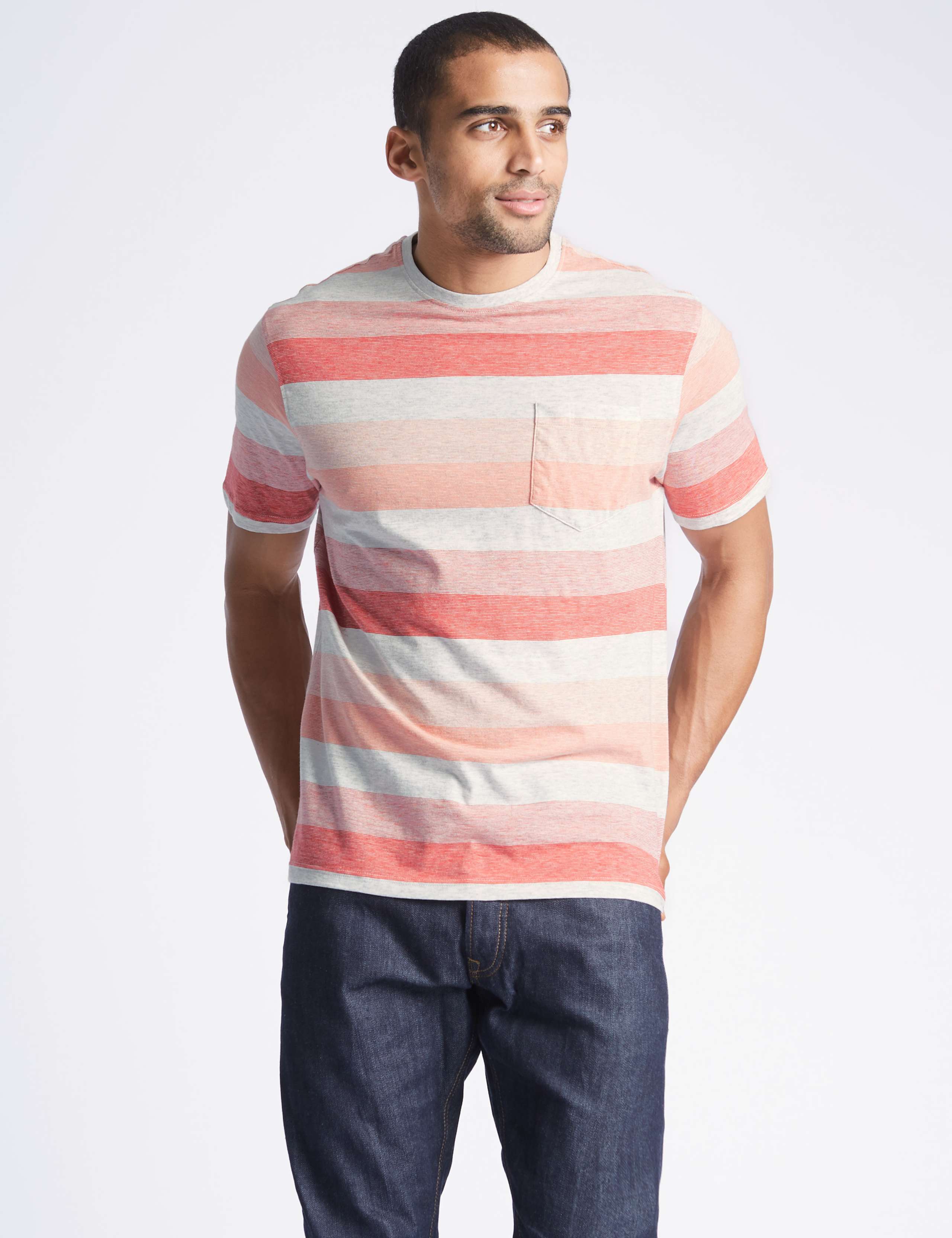 Pure Cotton Striped Crew Neck T-Shirt 1 of 4
