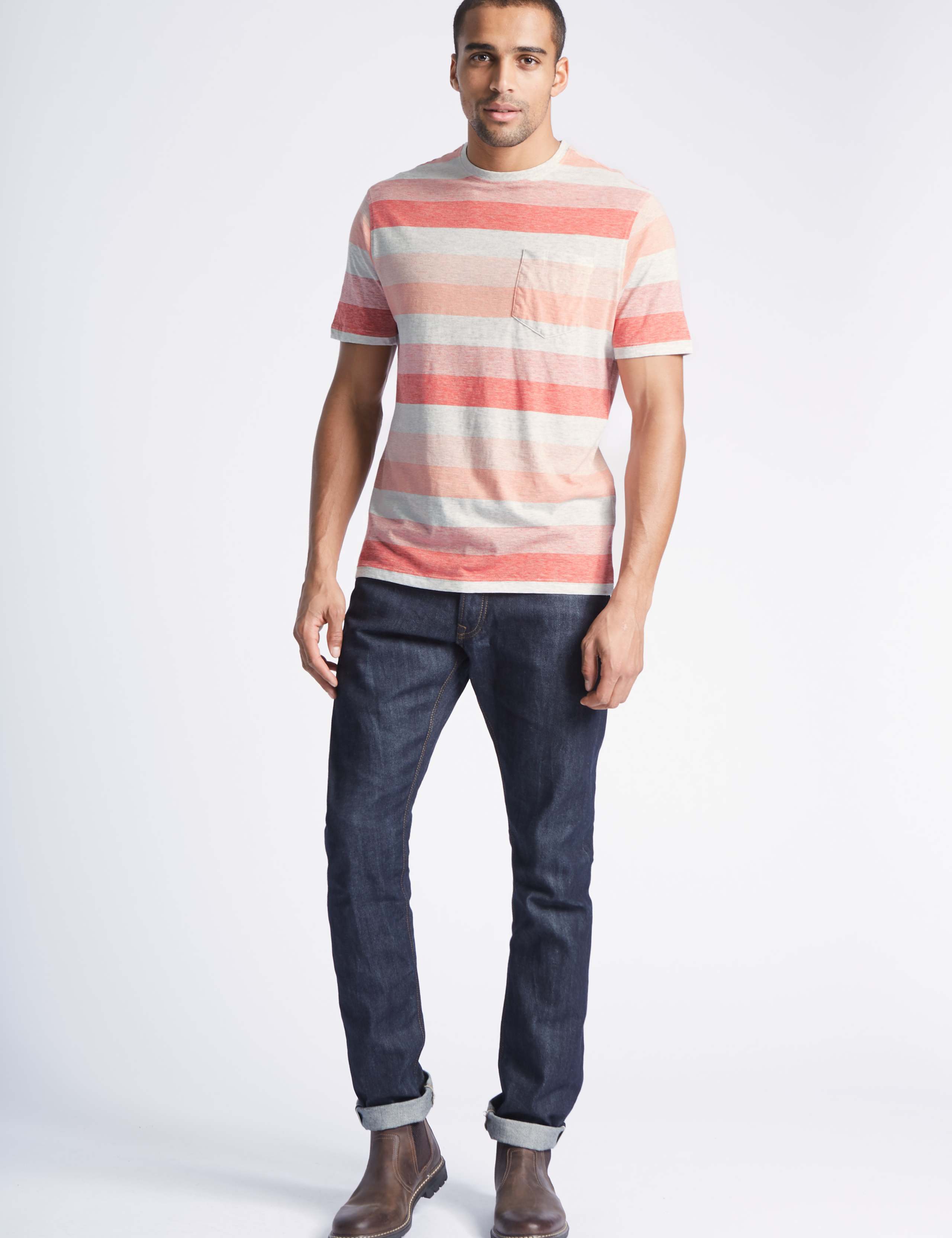 Pure Cotton Striped Crew Neck T-Shirt 3 of 4