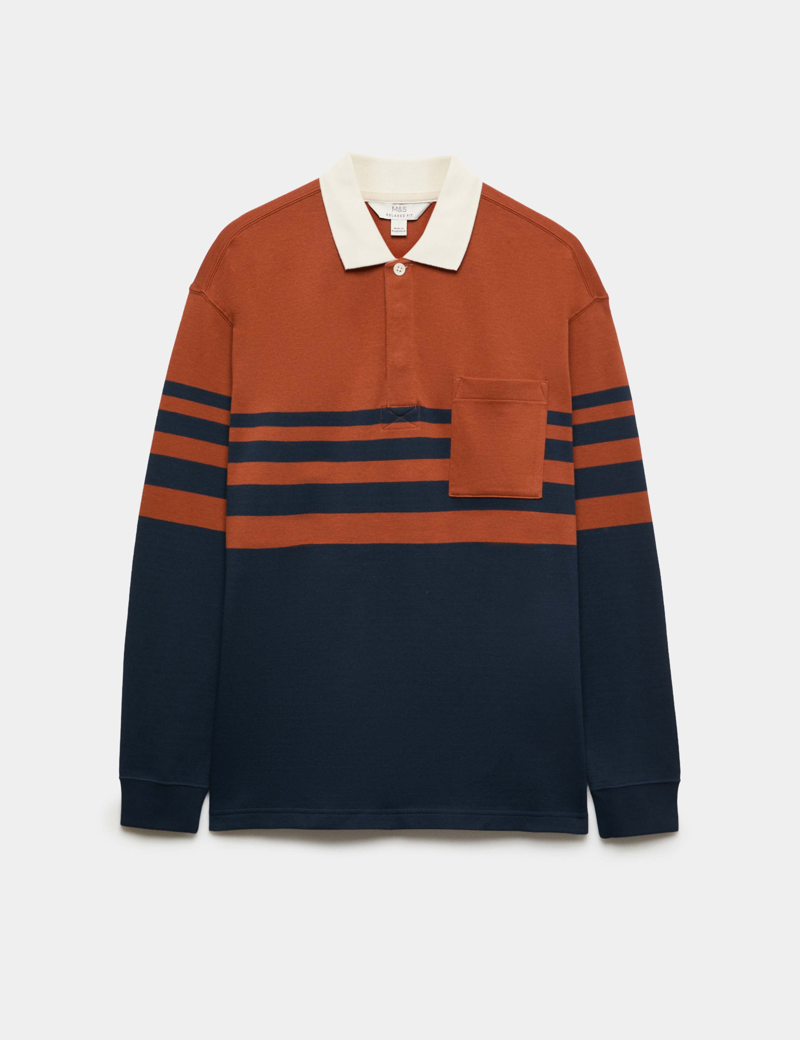 Cotton Rich Striped Long Sleeve Rugby Shirt 2 of 5