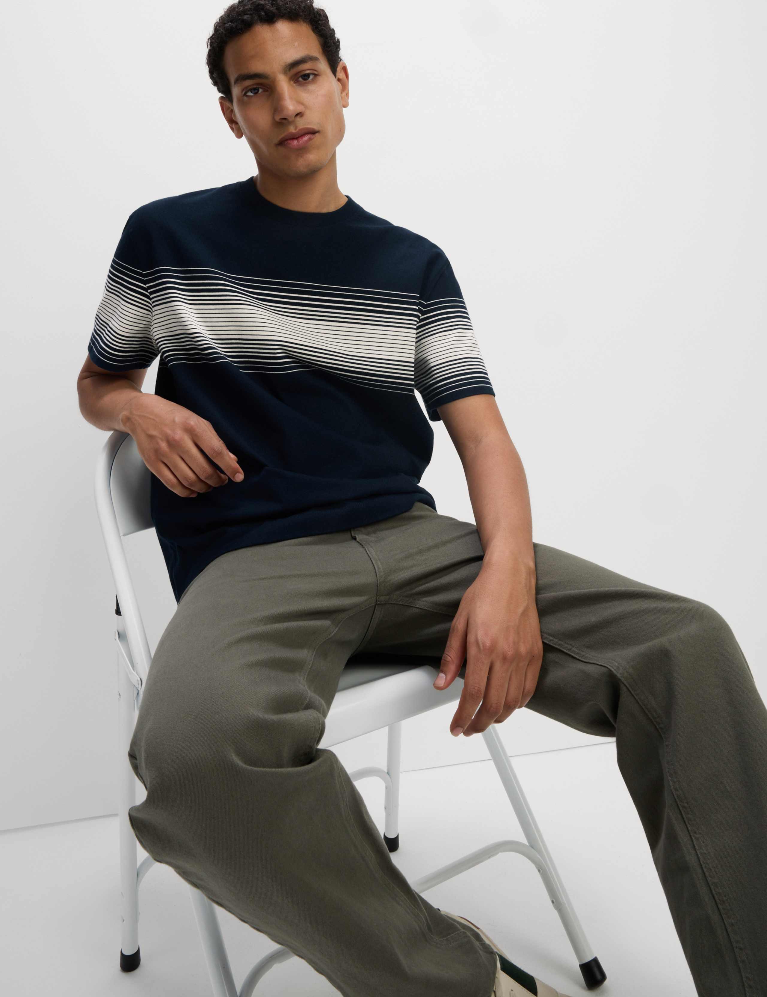 Pure Cotton Chest Stripe Crew Neck T-Shirt 3 of 5