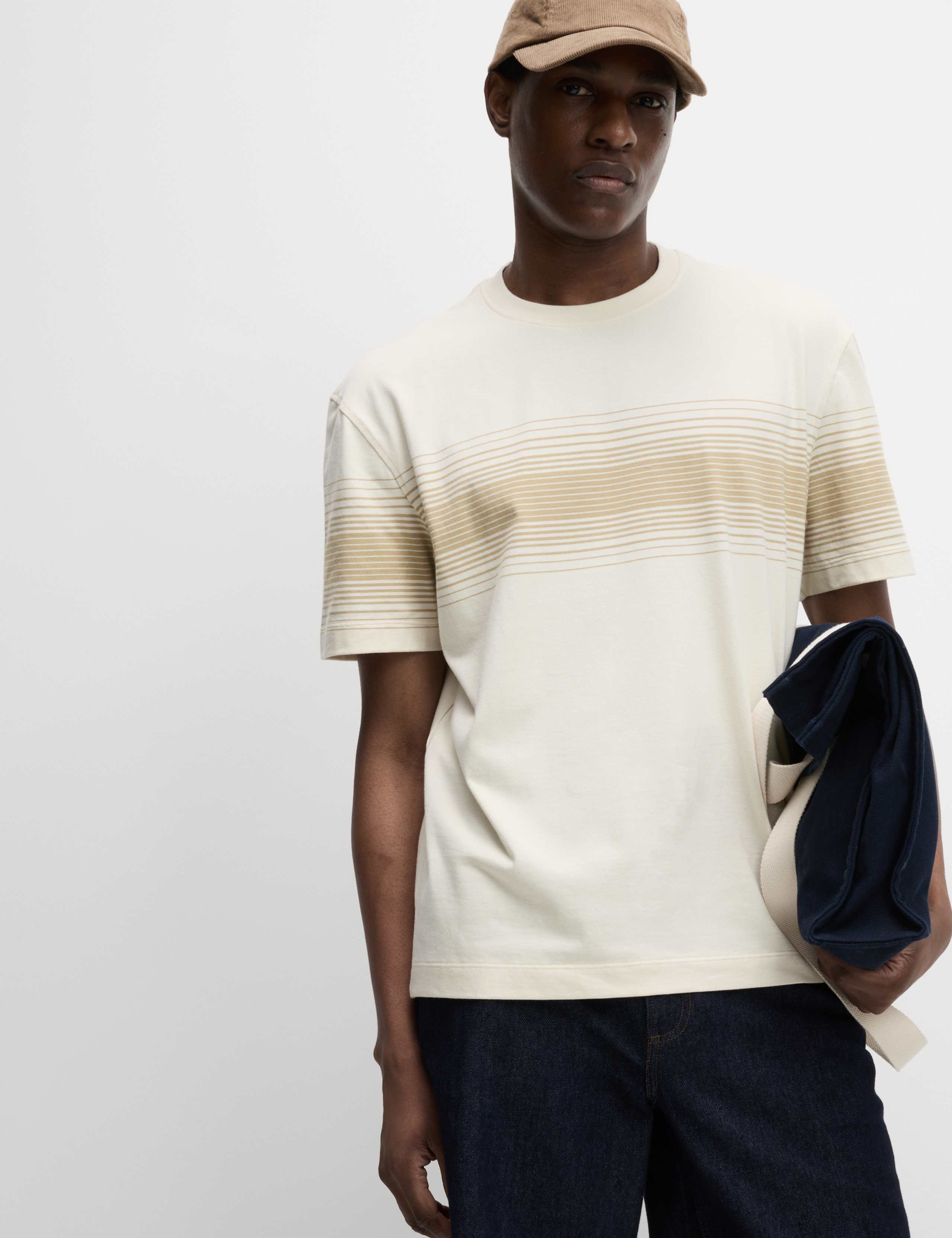Pure Cotton Chest Stripe Crew Neck T-Shirt 4 of 5