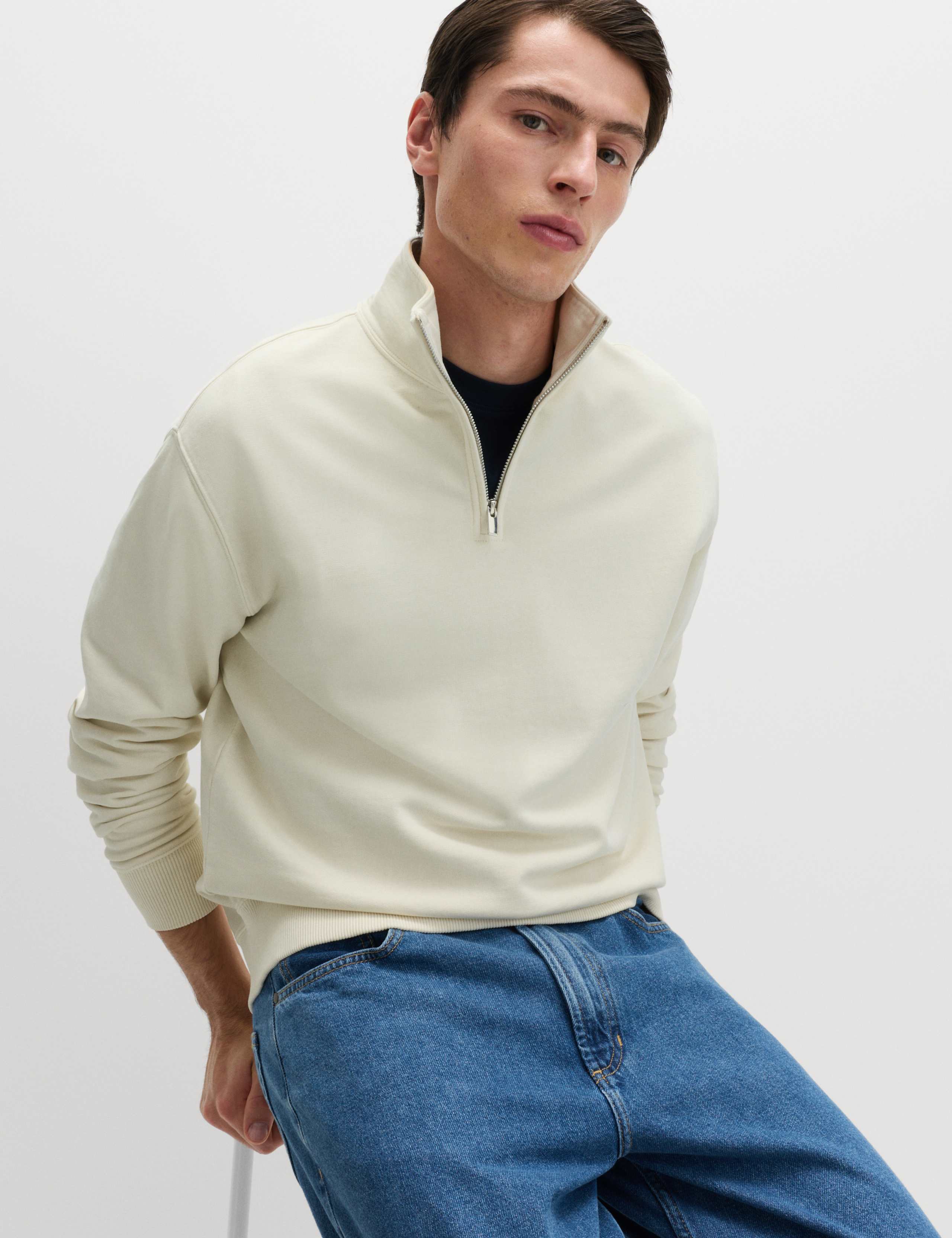 Pure Cotton Garment Dye Half Zip Sweatshirt 1 of 6