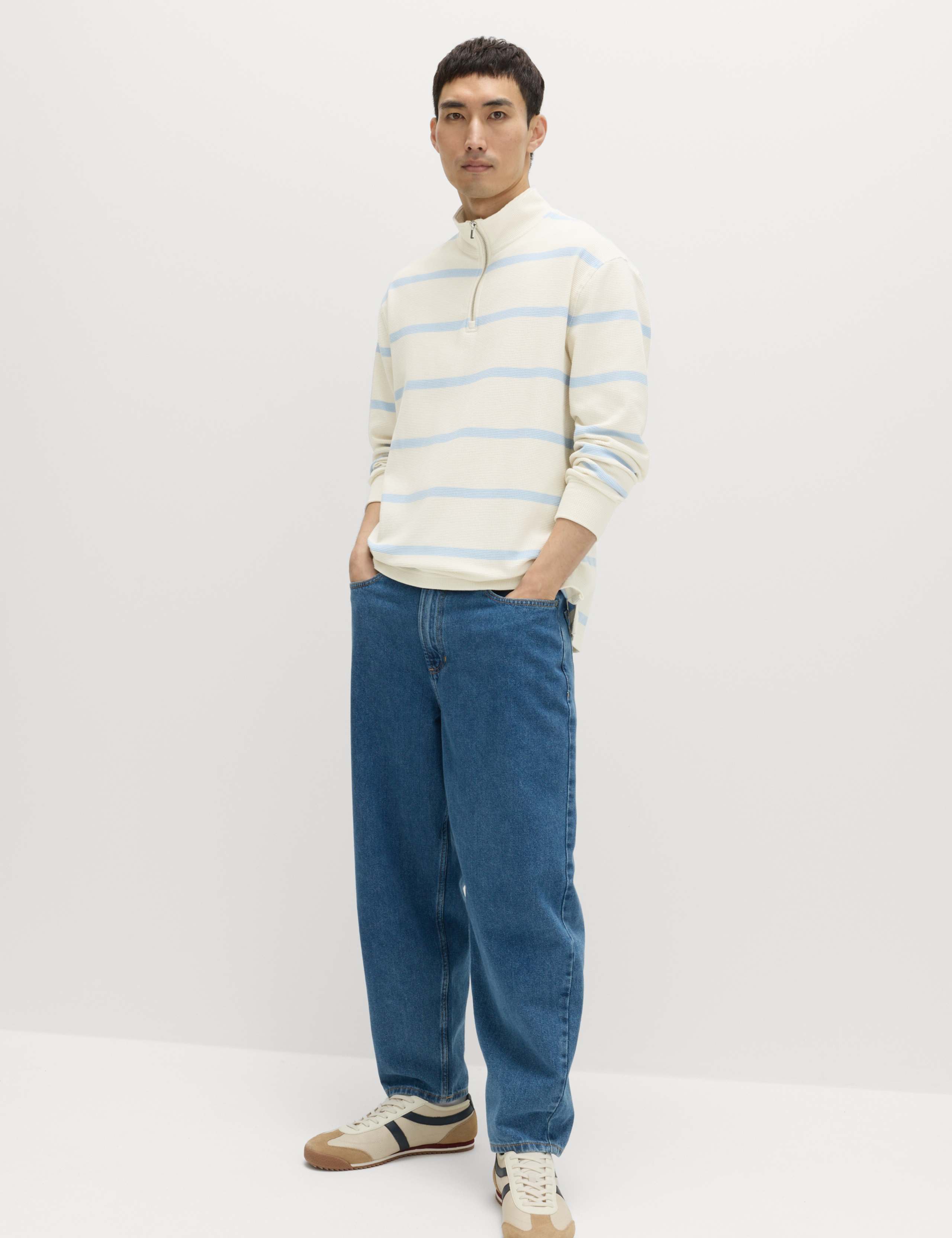 Cotton Rich Waffle Striped Half Zip Sweatshirt 5 of 6