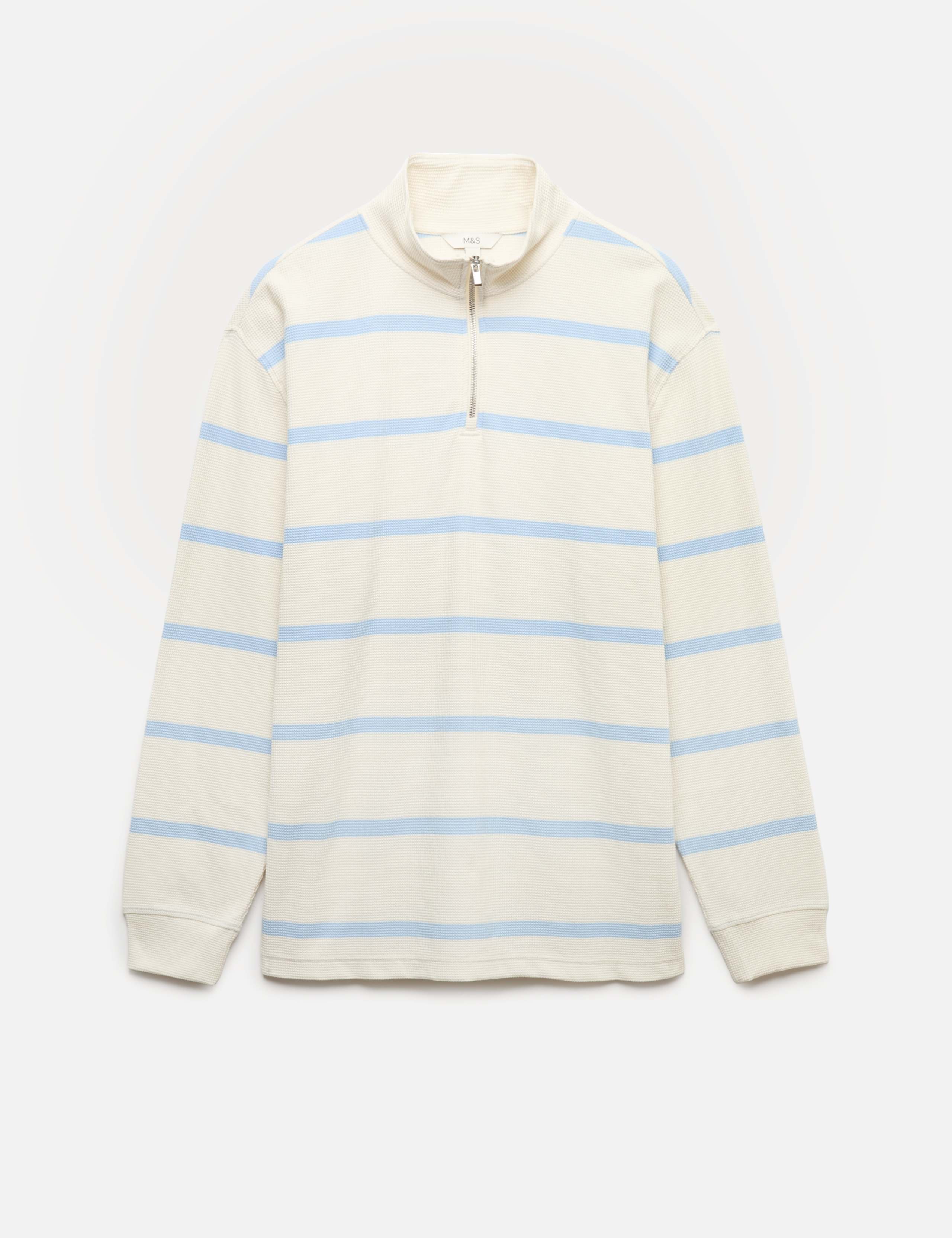 Cotton Rich Waffle Striped Half Zip Sweatshirt 2 of 6