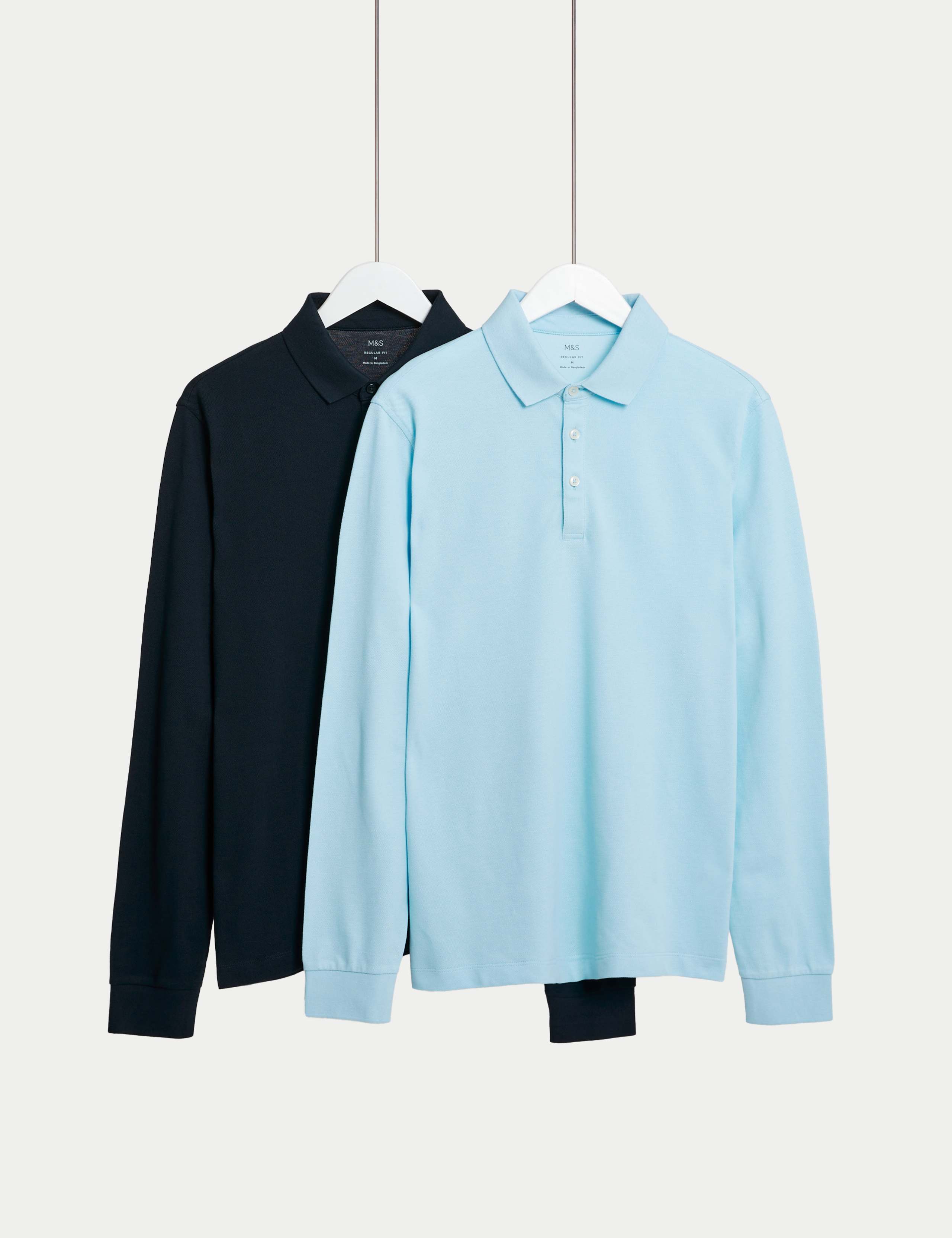 2 Pack Pure Cotton Long Sleeve Polo Shirts 1 of 5