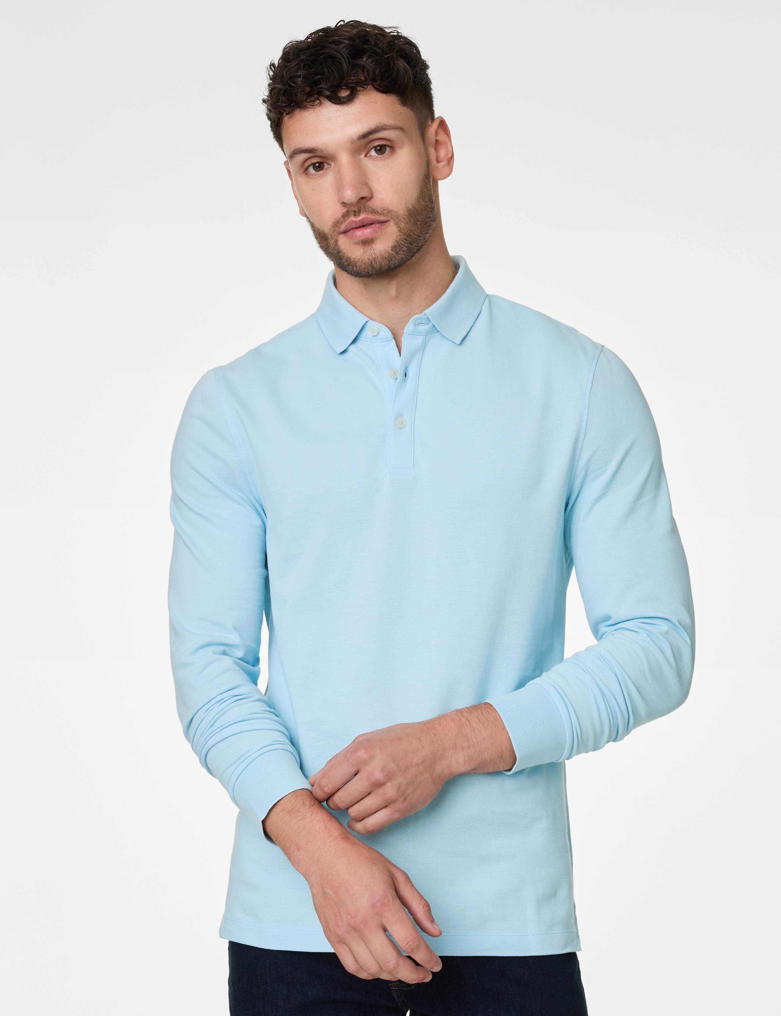 2pk Pure Cotton Long Sleeve Polo Shirts 2 of 5