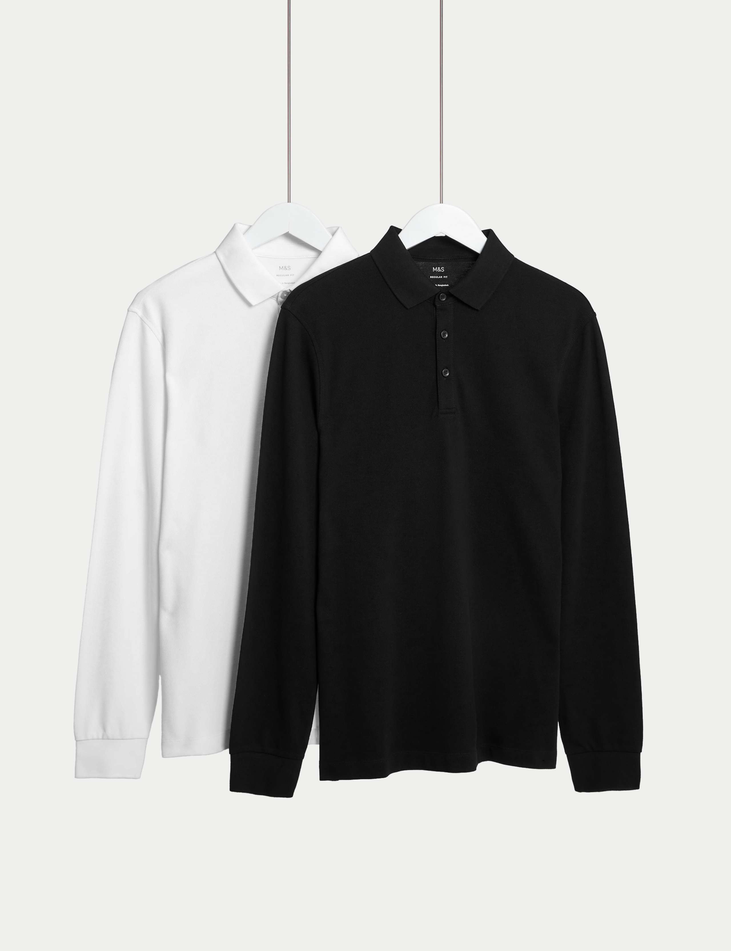 2 Pack Pure Cotton Long Sleeve Polo Shirts 1 of 5