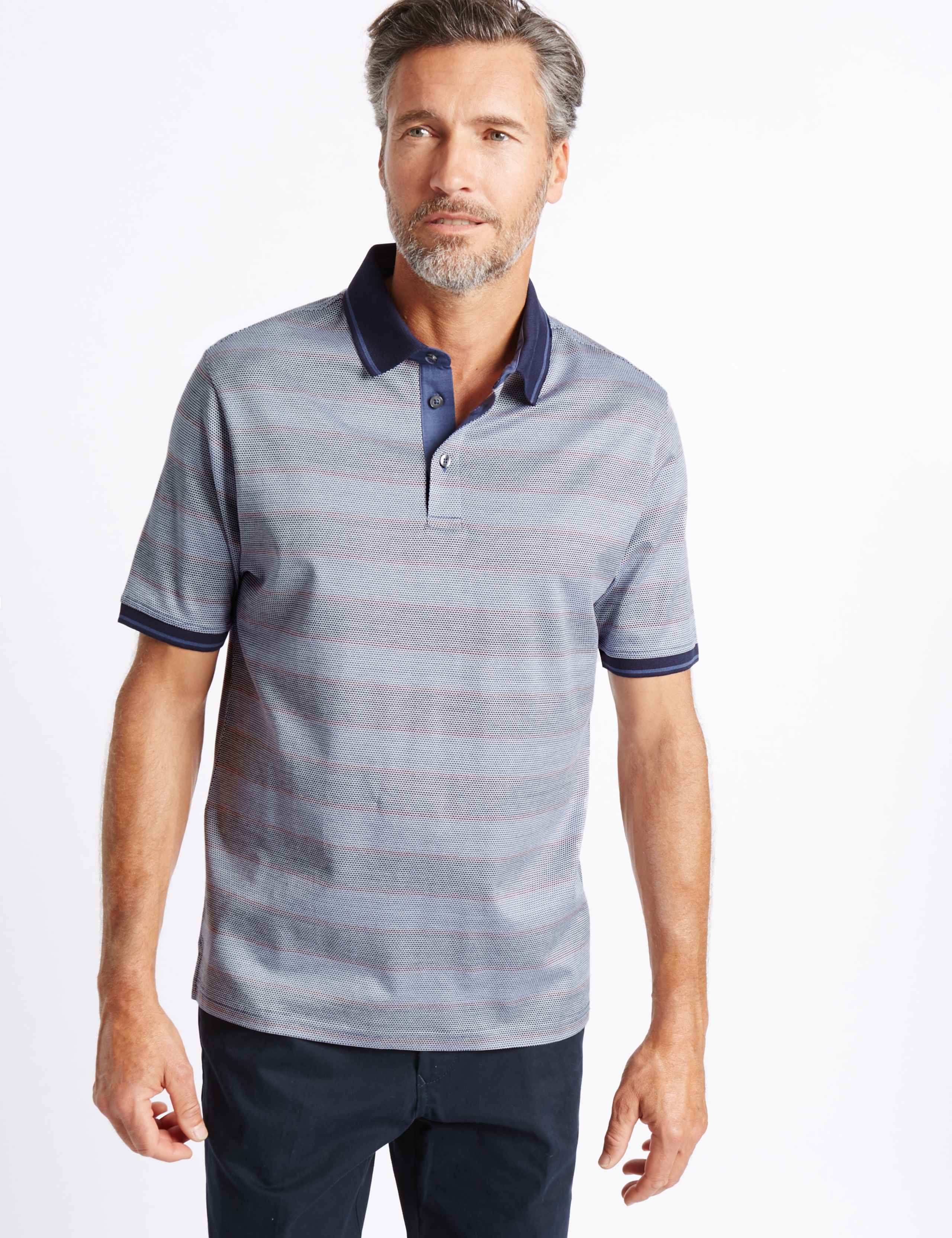 Pure Cotton Striped Polo Shirt 1 of 3