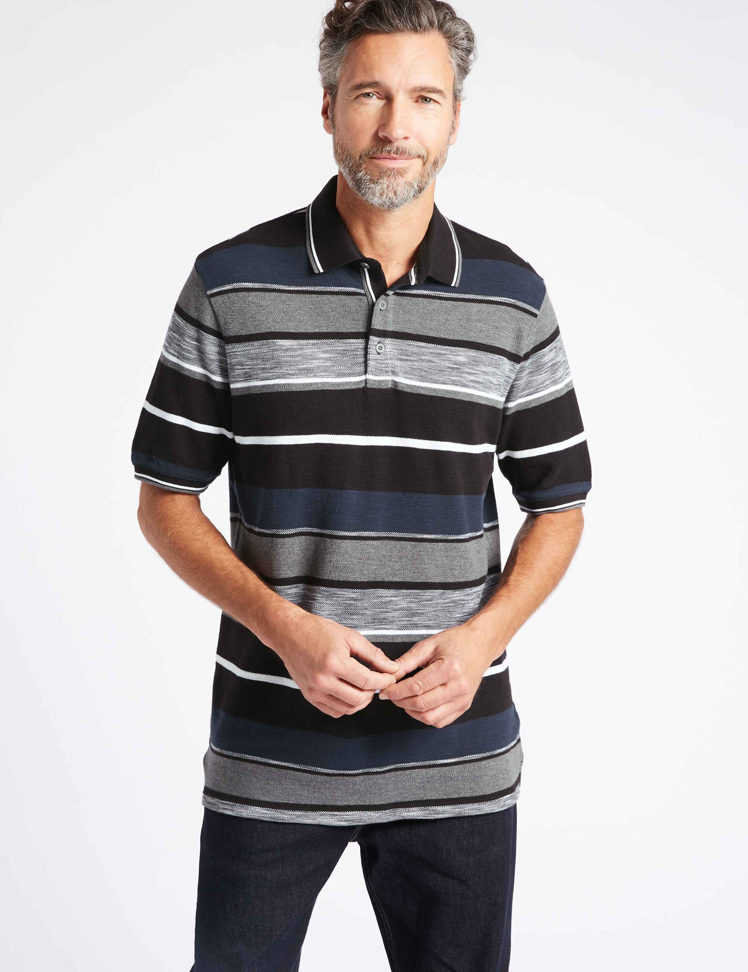 Pure Cotton Striped Polo Shirt 1 of 5