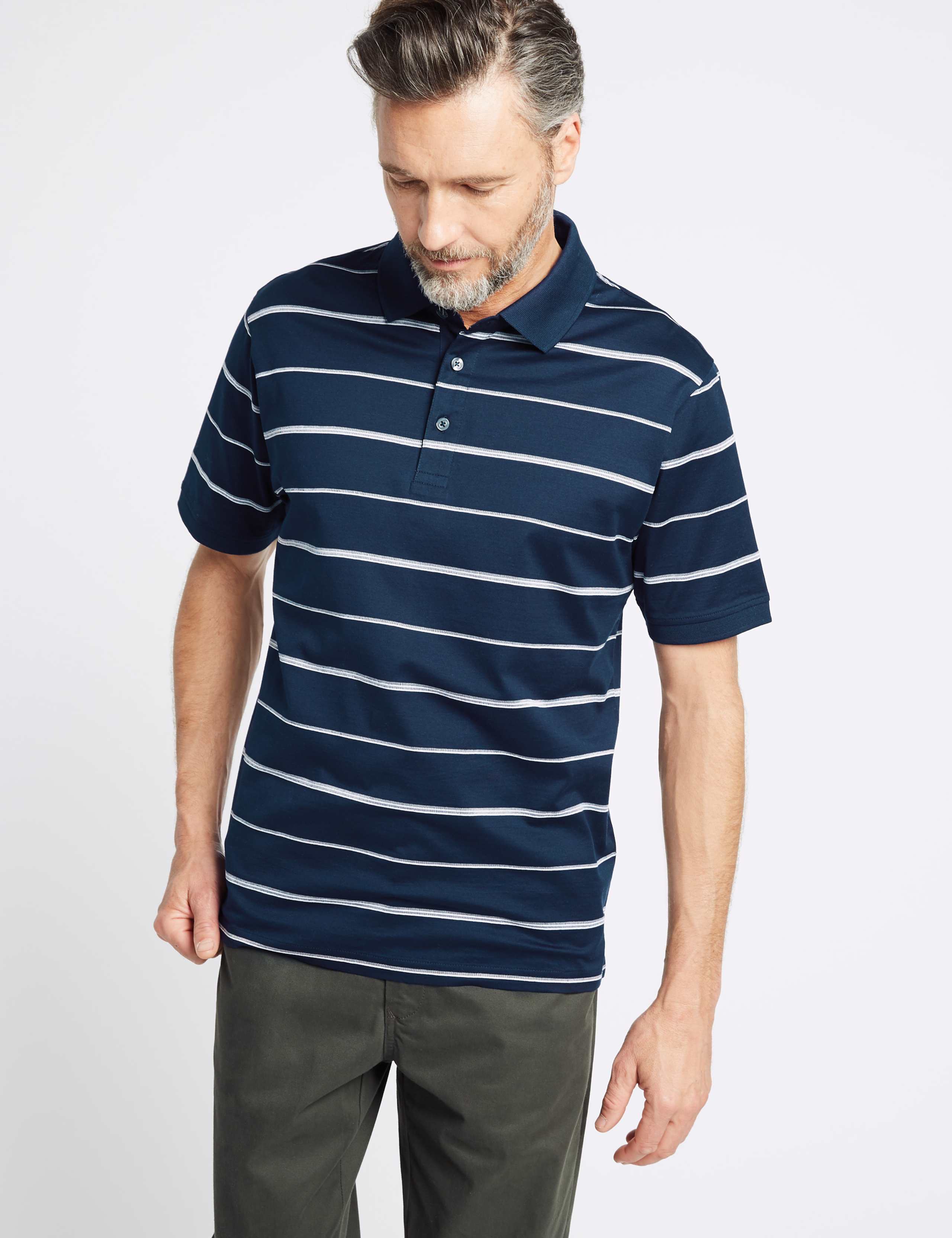 Pure Cotton Striped Polo Shirt 1 of 3