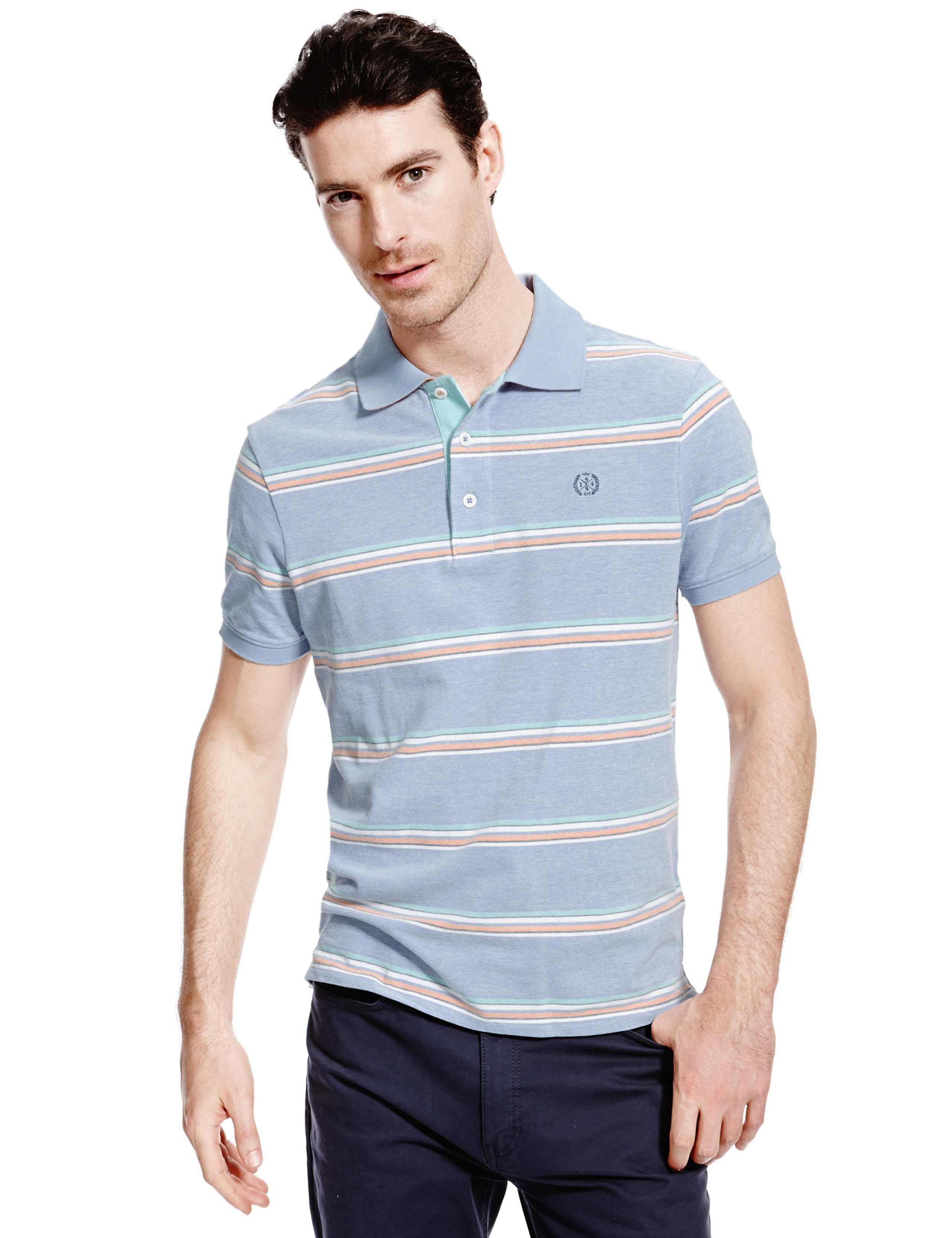 Slim Fit Pure Cotton Striped Polo Shirt 1 of 3