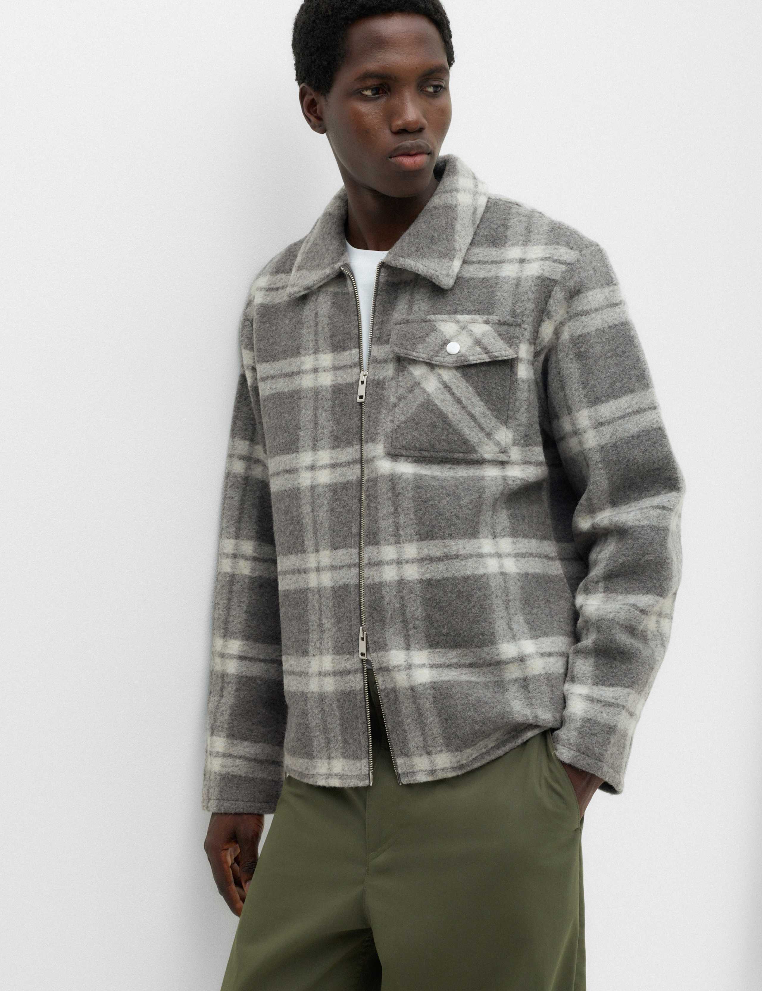 Wool Blend Fleece Check Overshirt 1 of 6