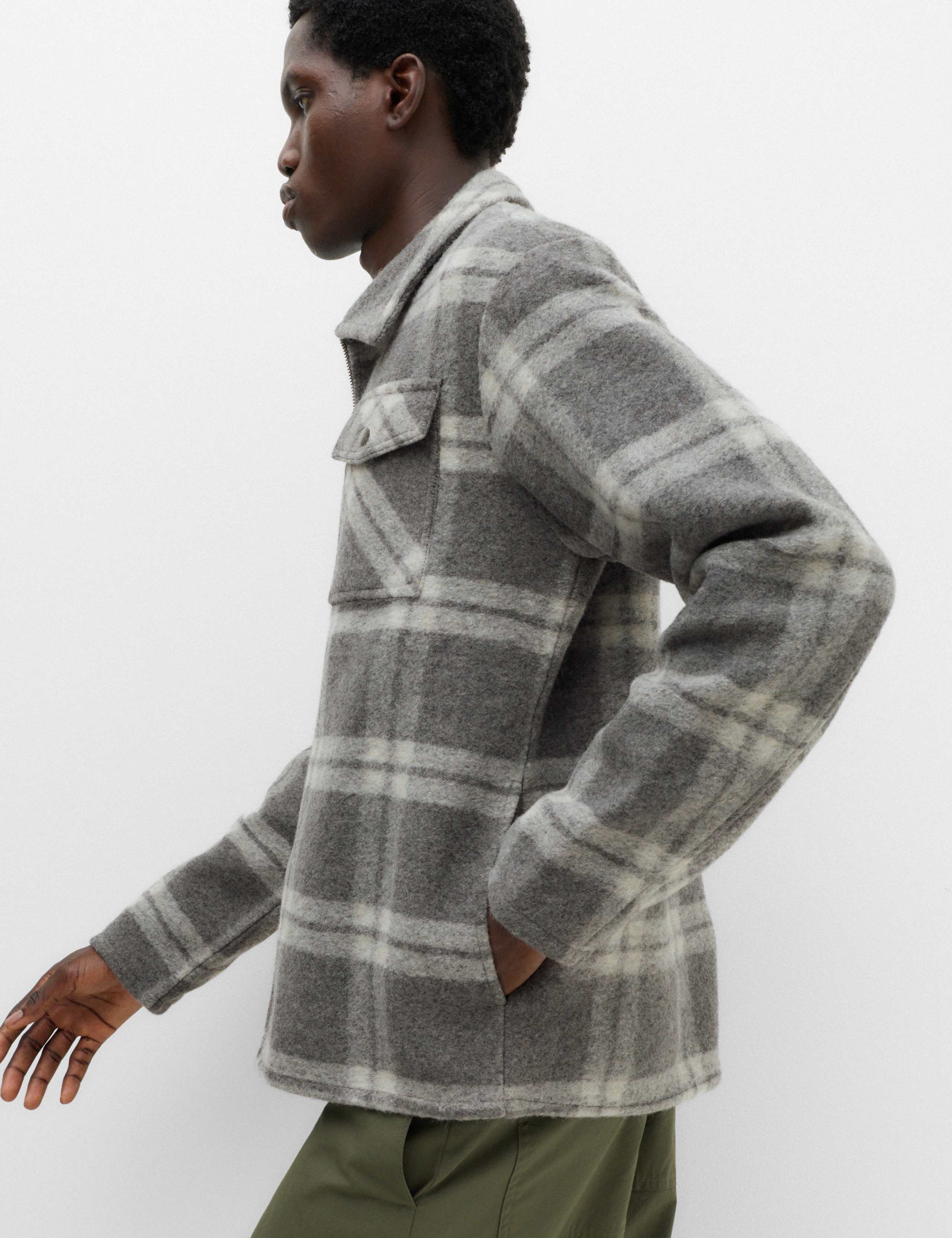 Wool Blend Fleece Check Overshirt 4 of 6
