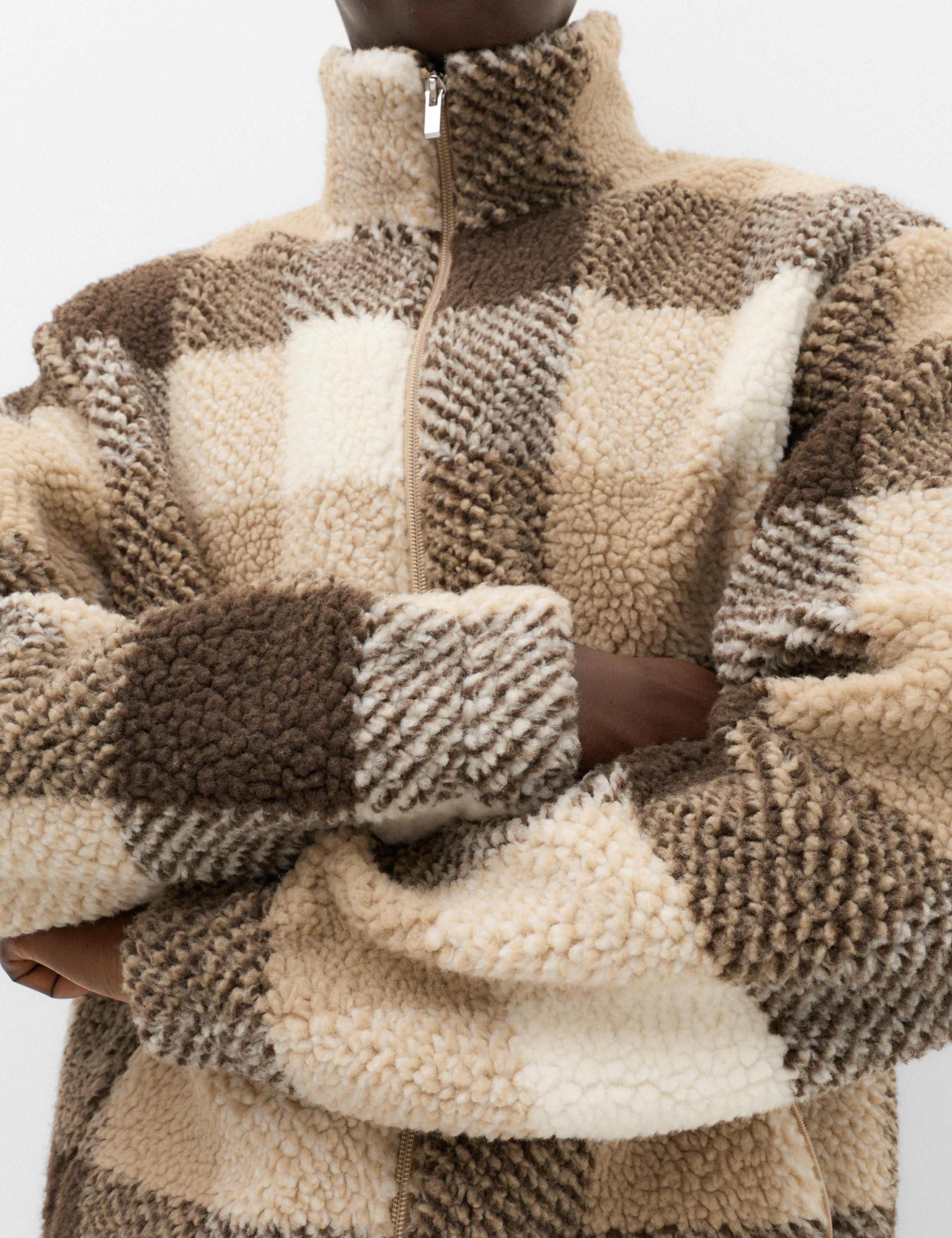 Checked Funnel Neck Zip Up Fleece 3 of 6