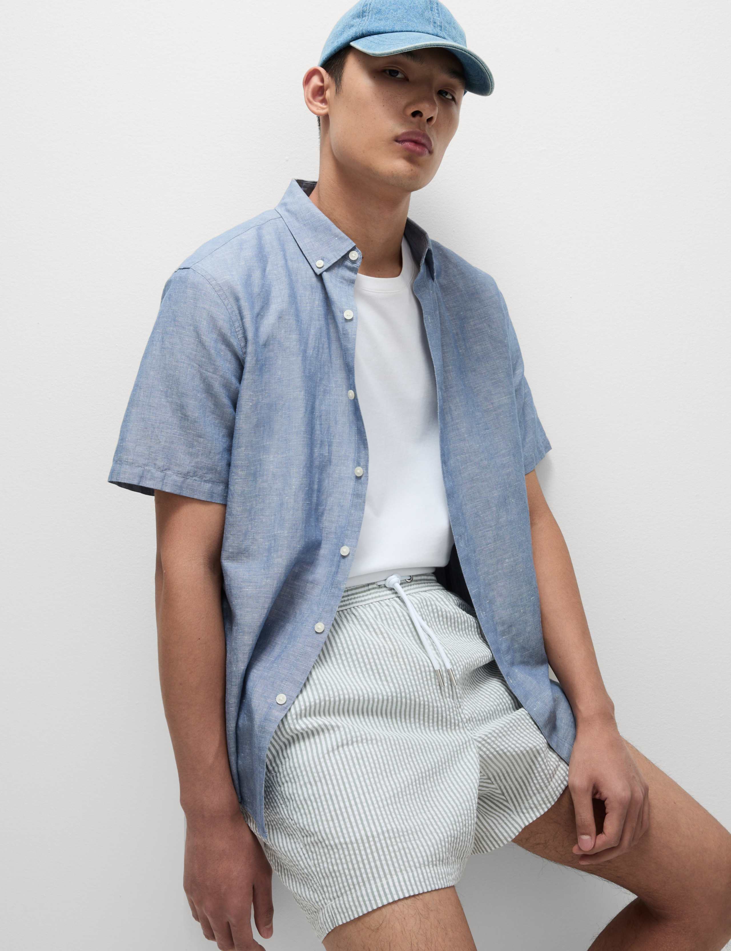 Cotton Rich Seersucker Striped Swim Shorts 1 of 4