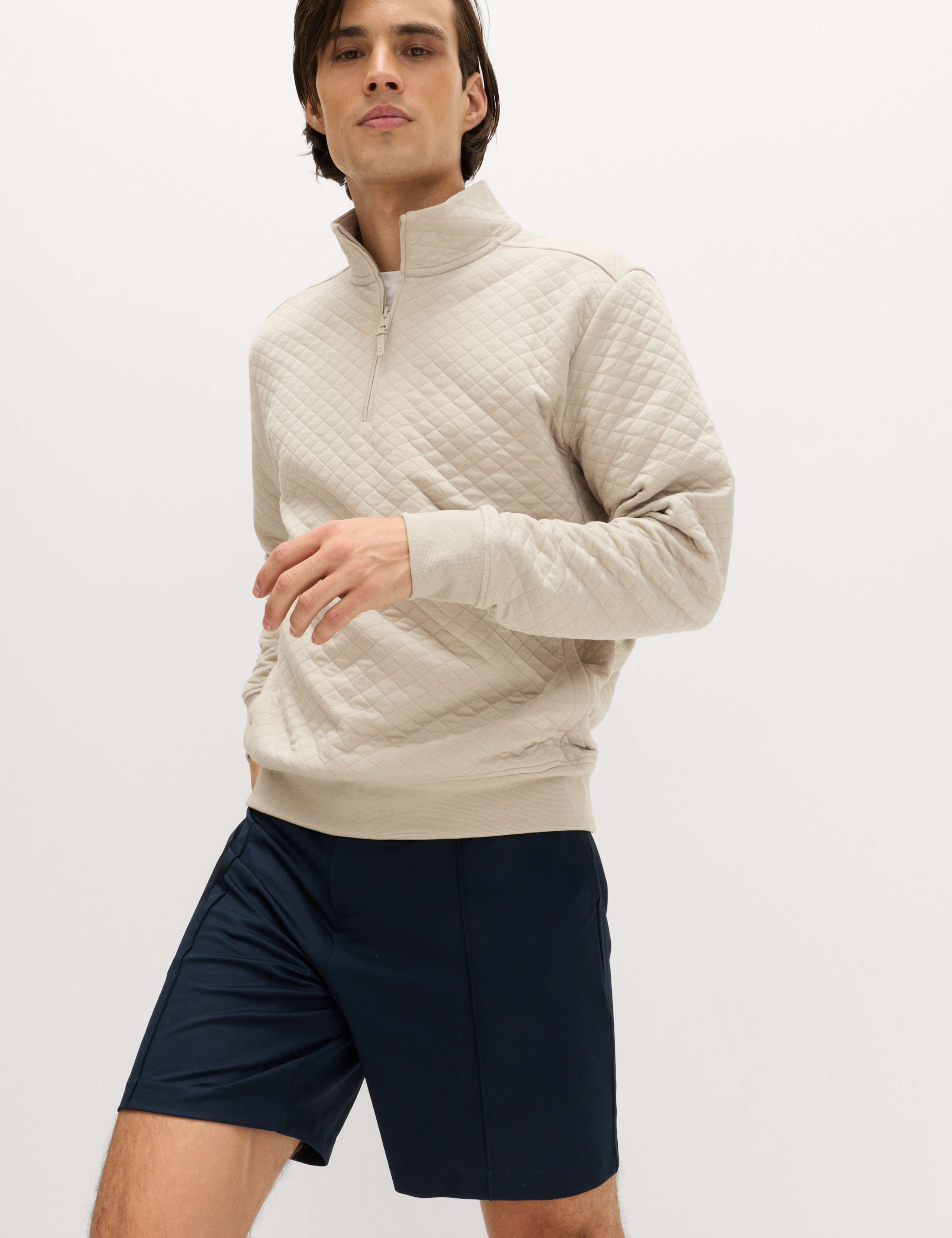 Cotton Blend Quilted Funnel Neck Sweatshirt 1 of 7