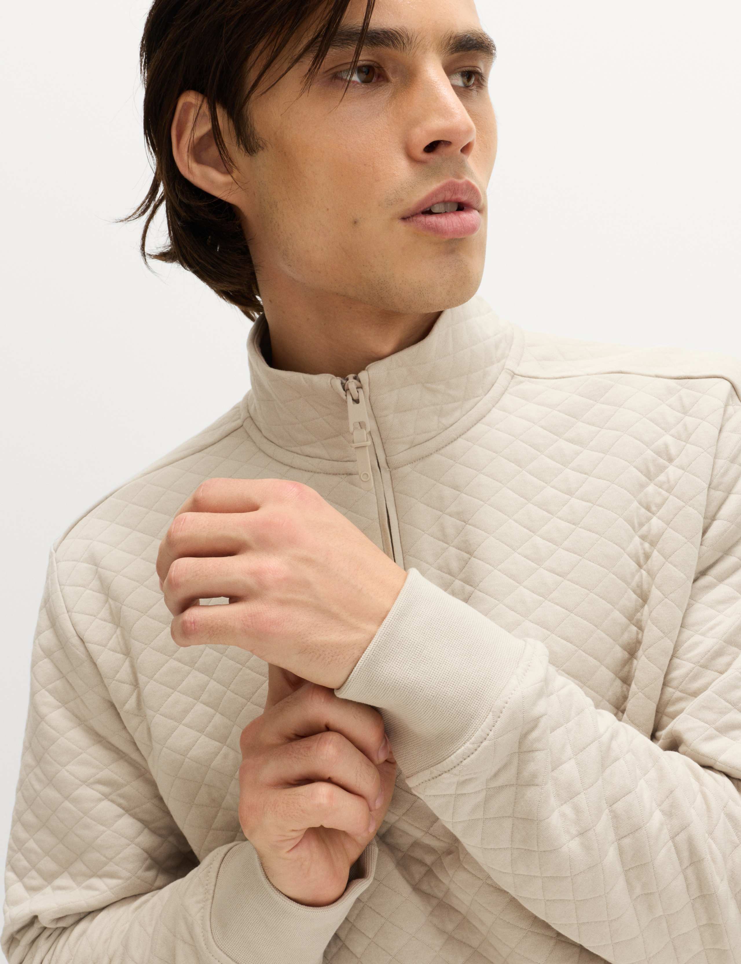 Cotton Blend Quilted Funnel Neck Sweatshirt 3 of 7