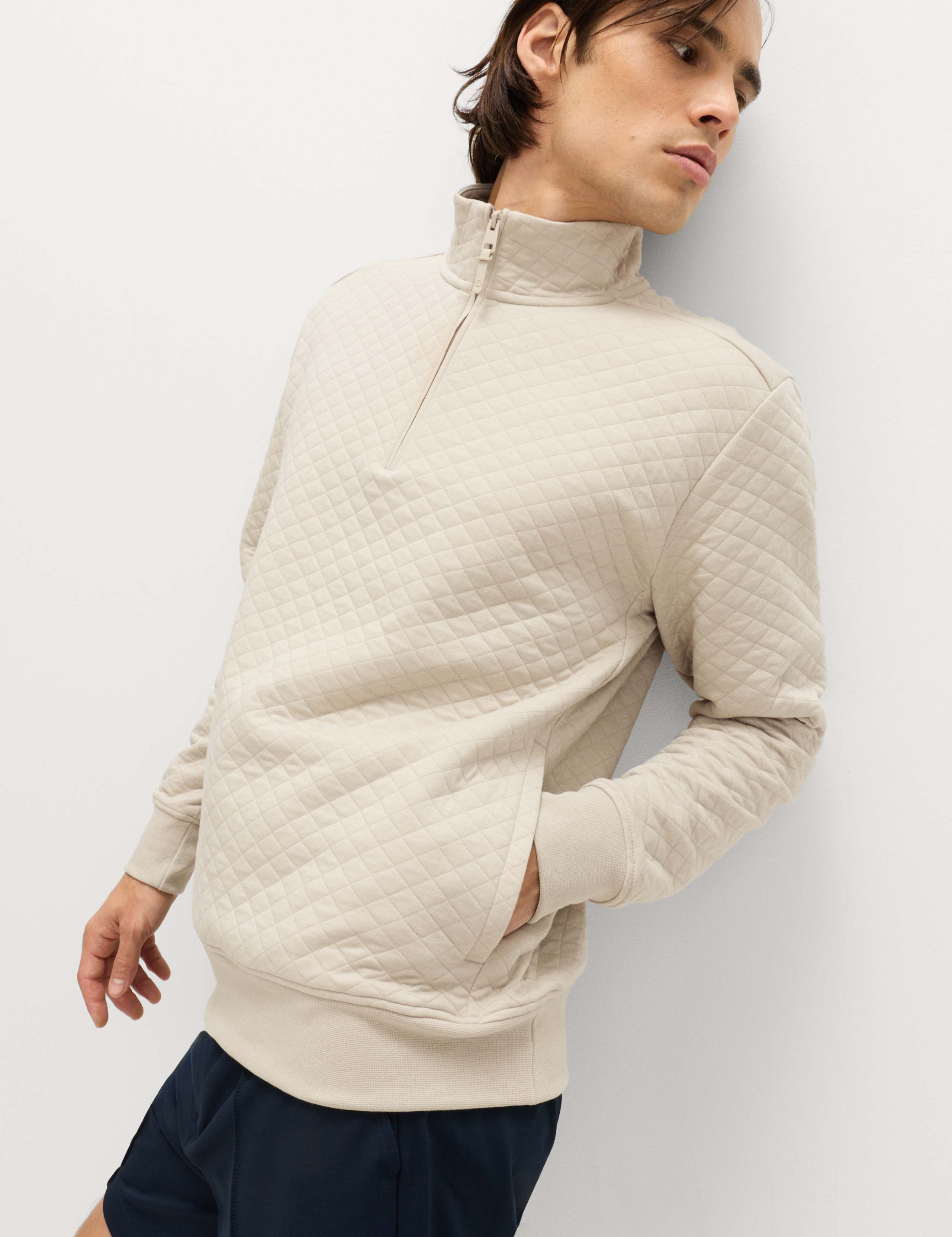 Cotton Blend Quilted Funnel Neck Sweatshirt 4 of 7