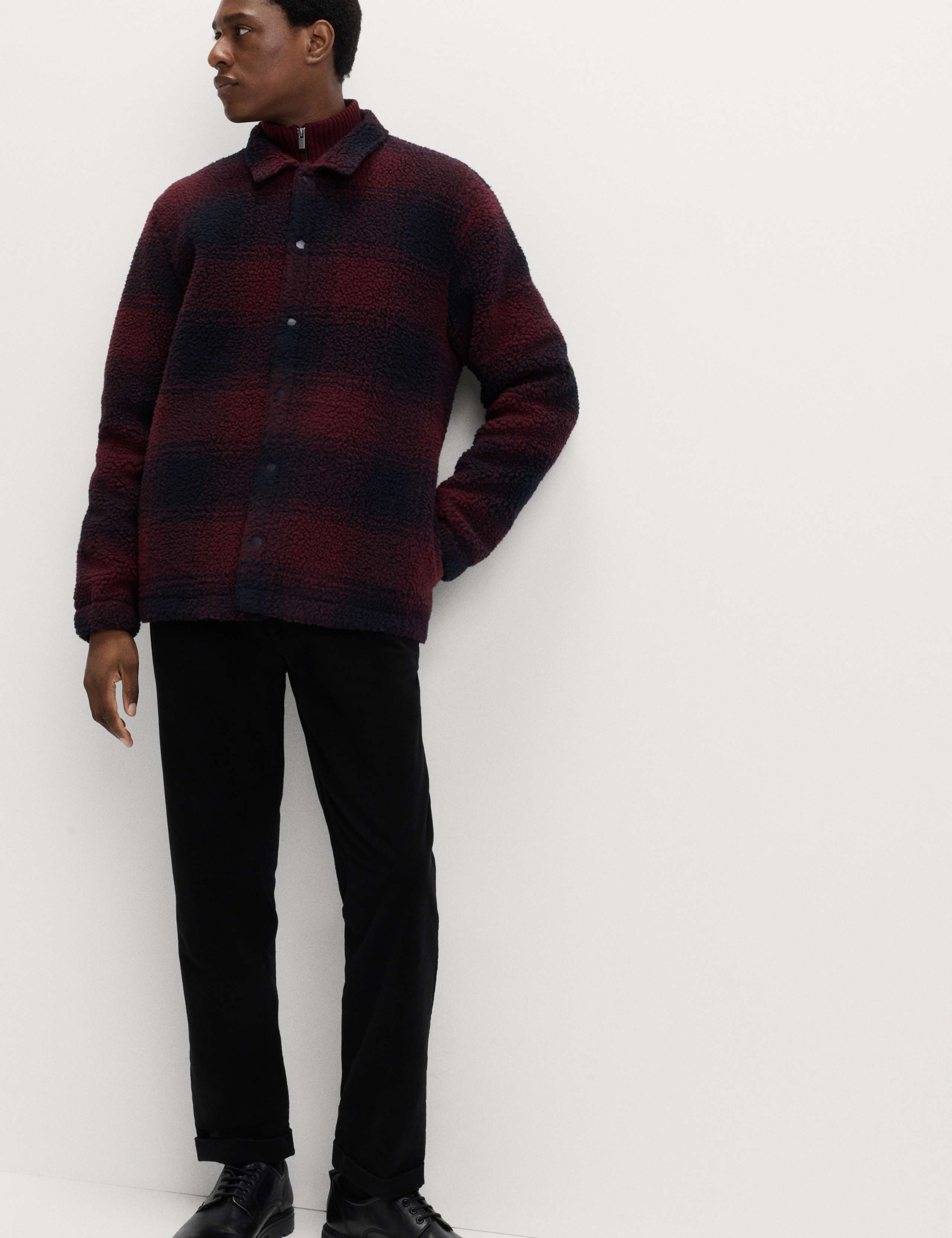 Fleece Jacquard Checked Overshirt 3 of 5
