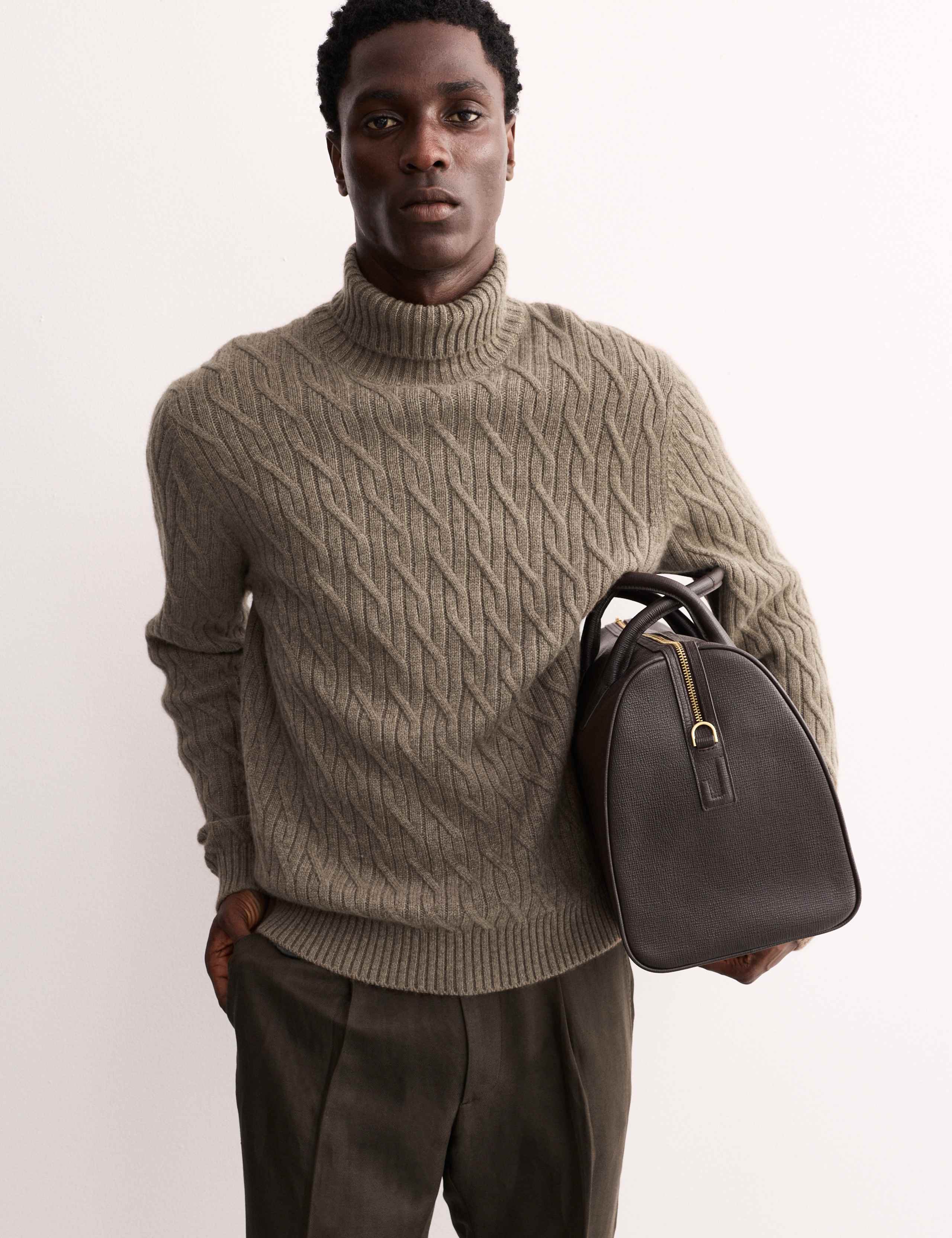 Pure Cashmere Diagonal Roll Neck Jumper 1 of 8