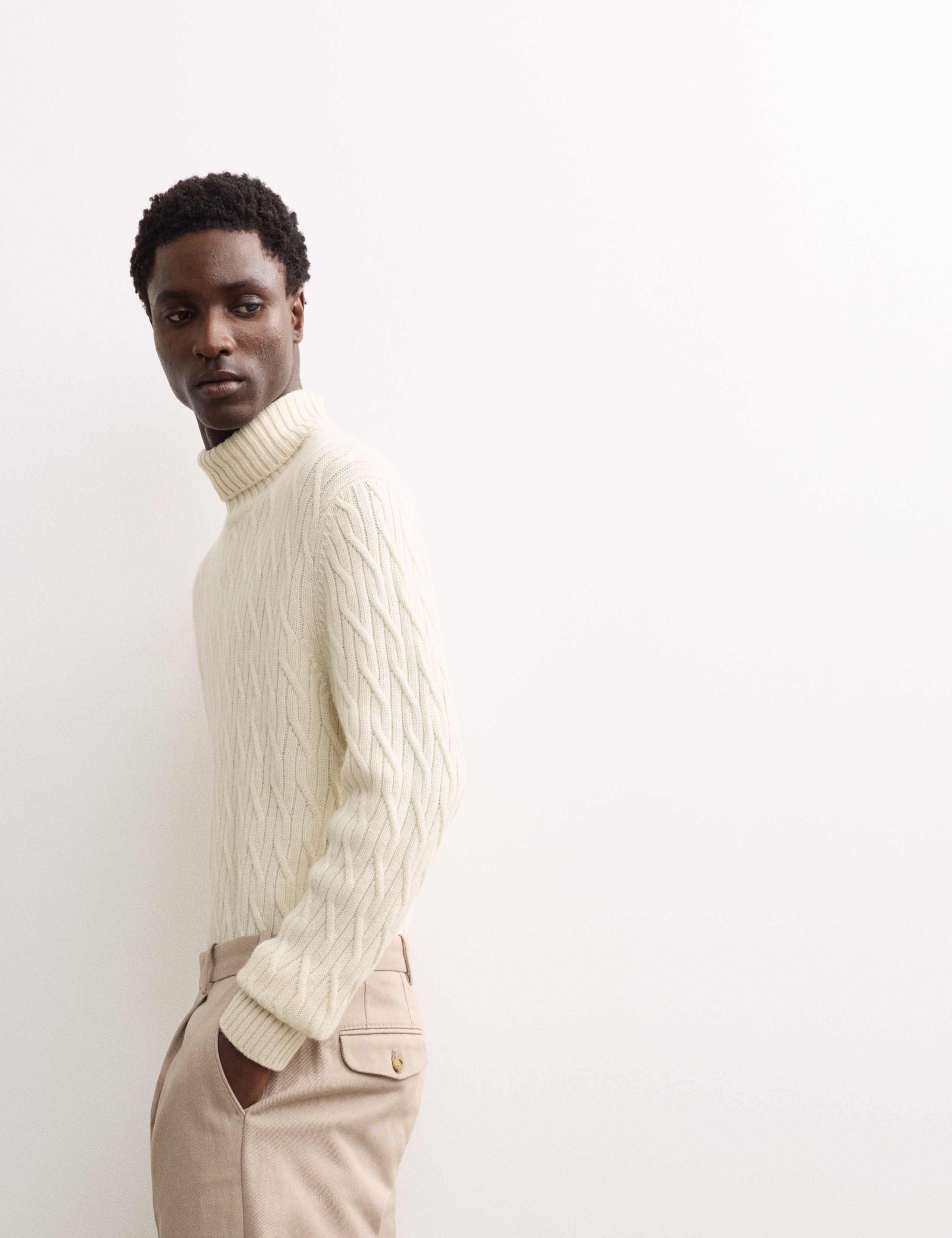 Pure Cashmere Diagonal Roll Neck Jumper 5 of 8