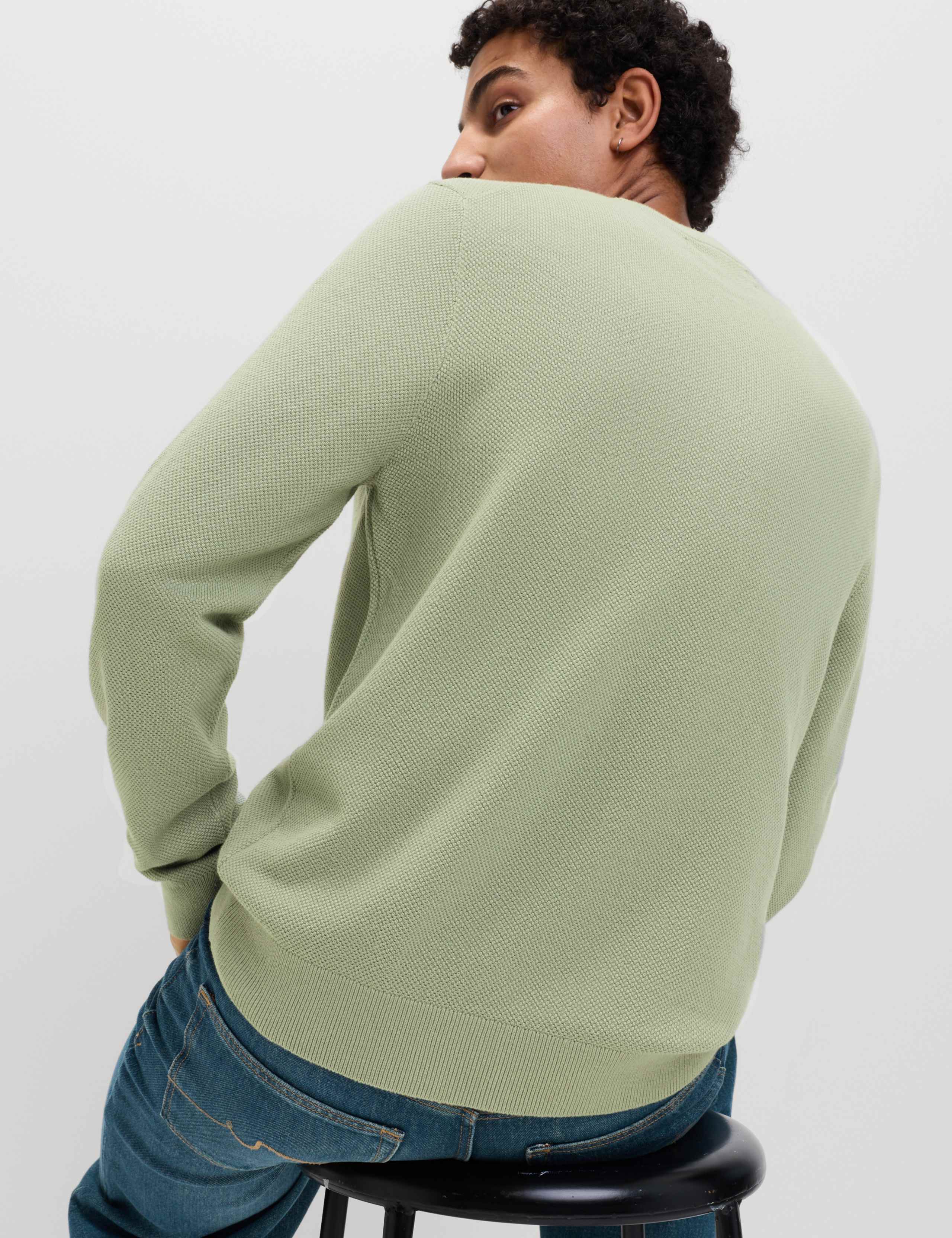 Pure Cotton Textured Crew Neck Jumper 4 of 6