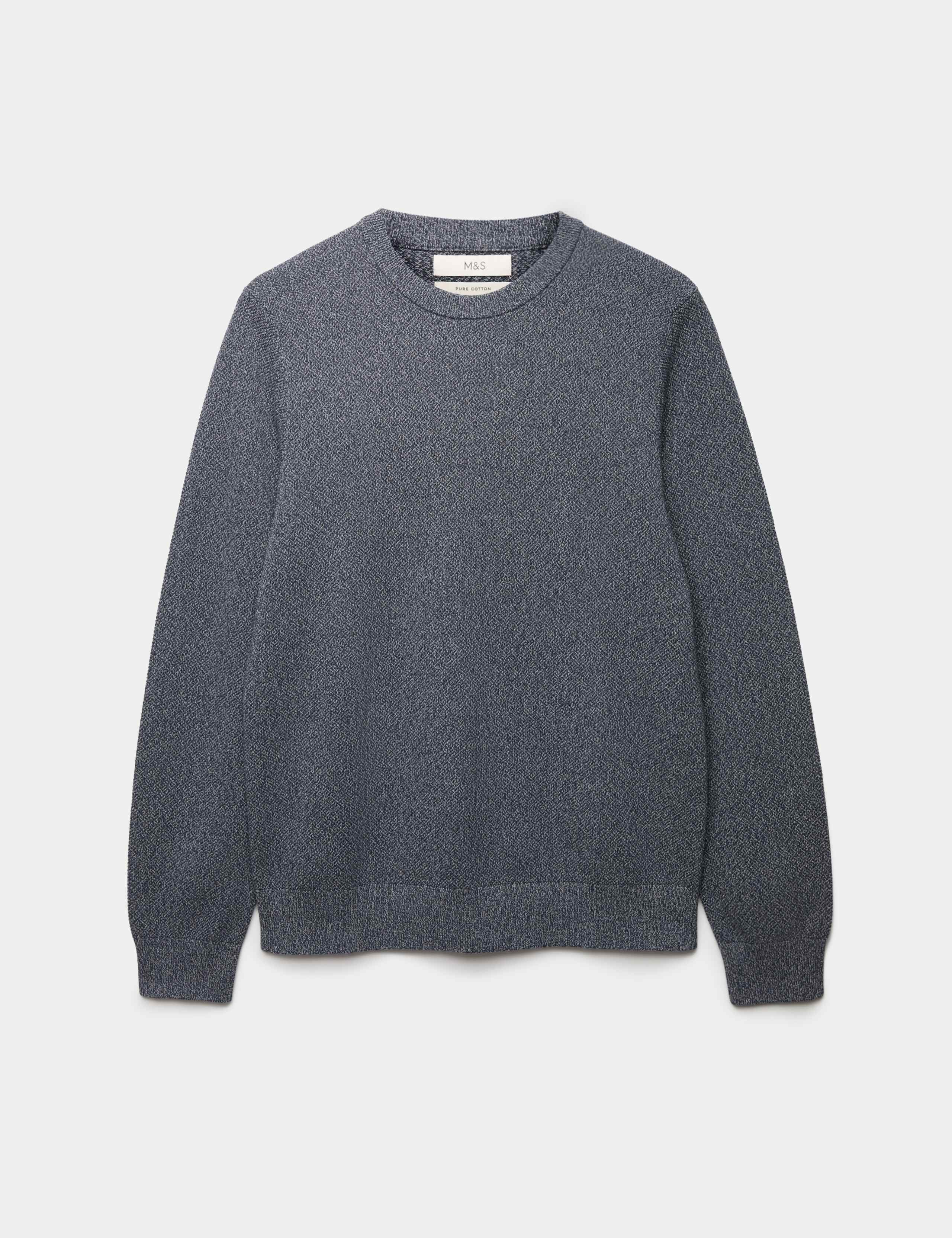 Pure Cotton Textured Crew Neck Jumper 2 of 5