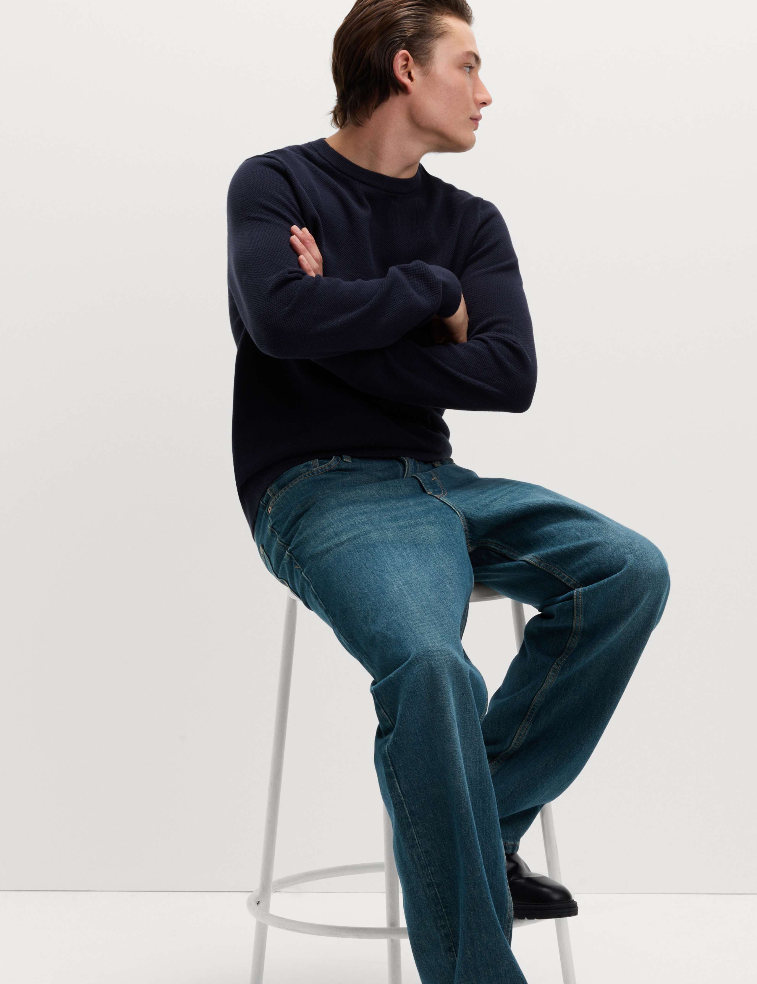 Pure Cotton Textured Crew Neck Jumper 1 of 5