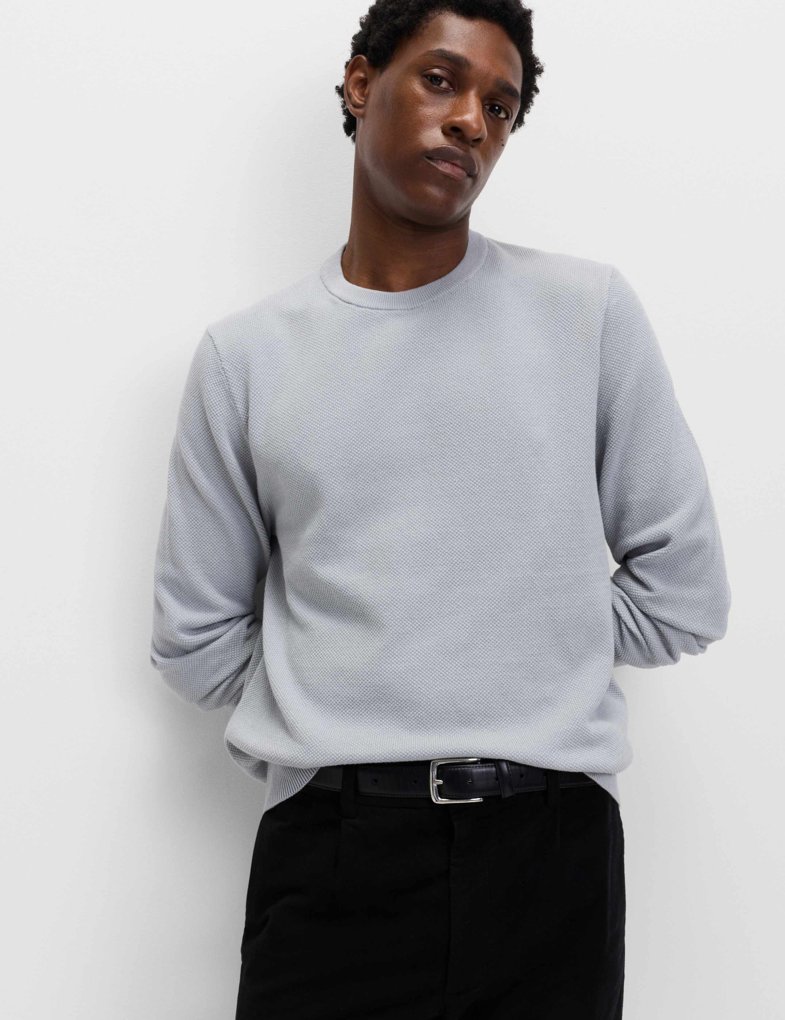 Pure Cotton Textured Crew Neck Jumper 3 of 6