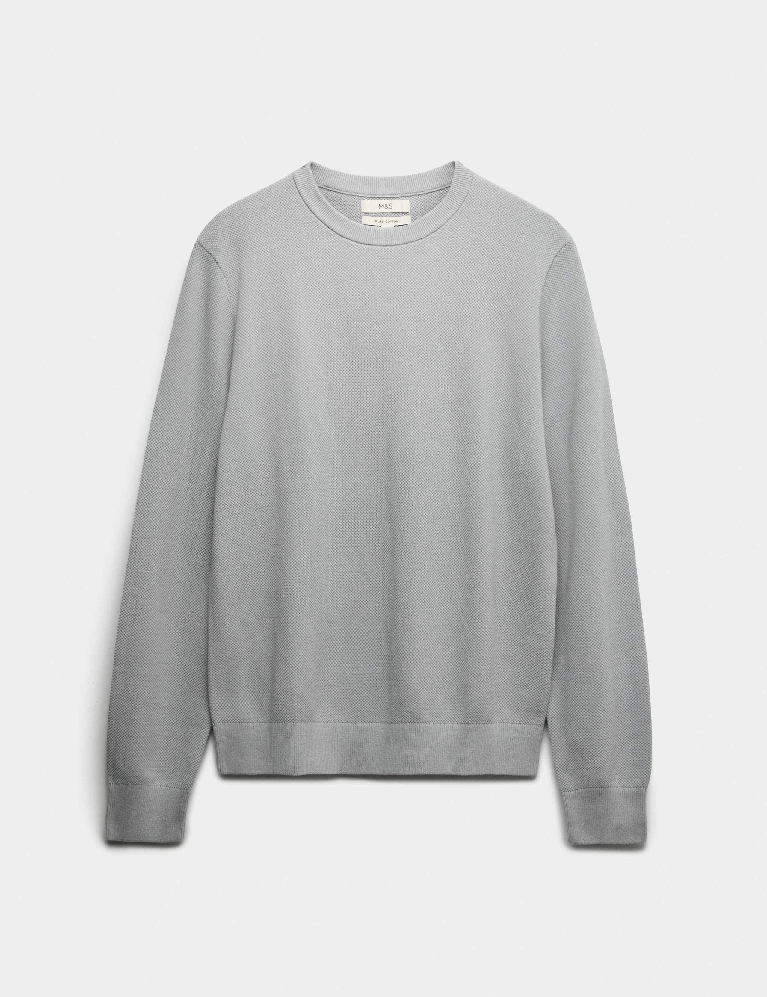 Pure Cotton Textured Crew Neck Jumper 2 of 6