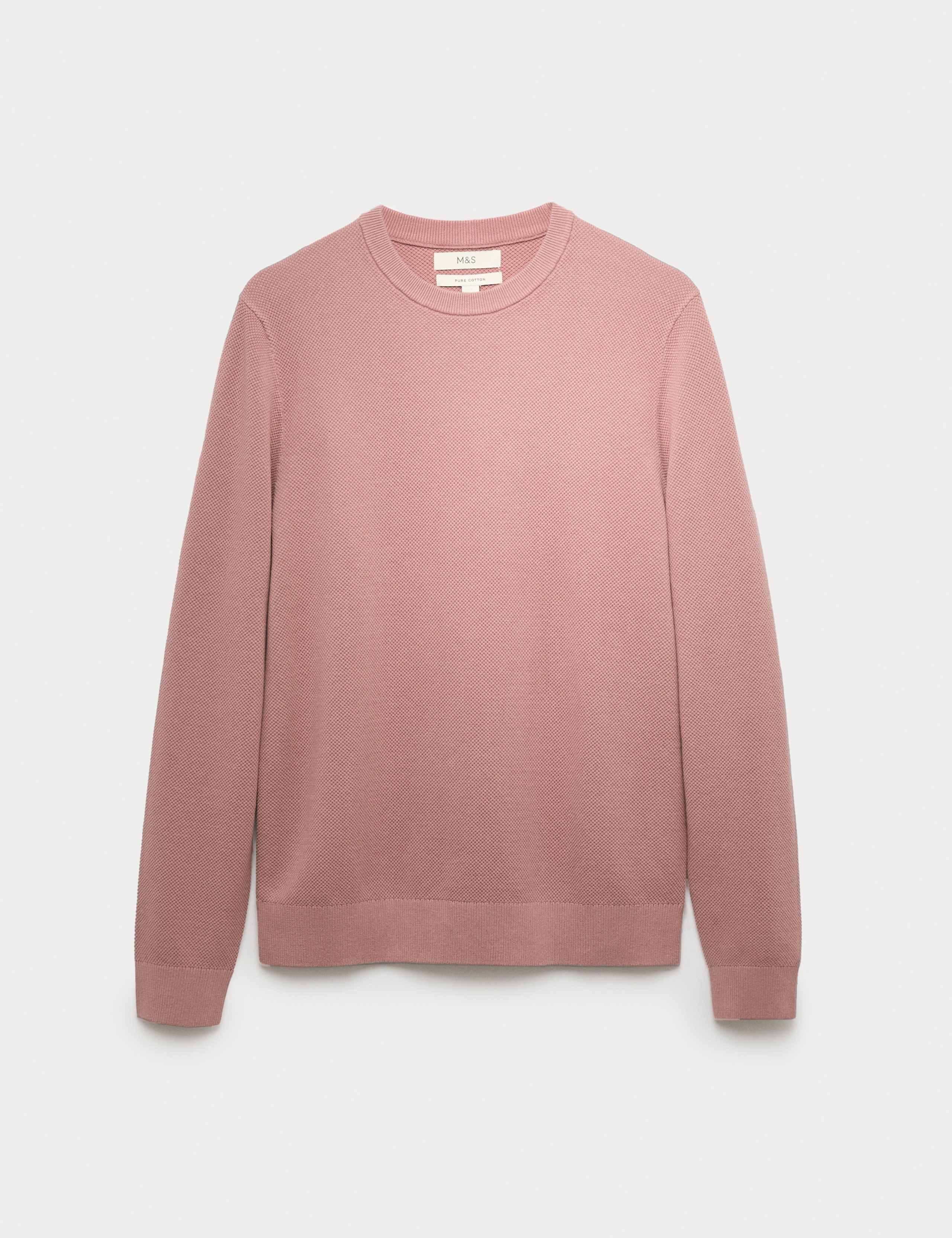 Pure Cotton Textured Crew Neck Jumper 2 of 5