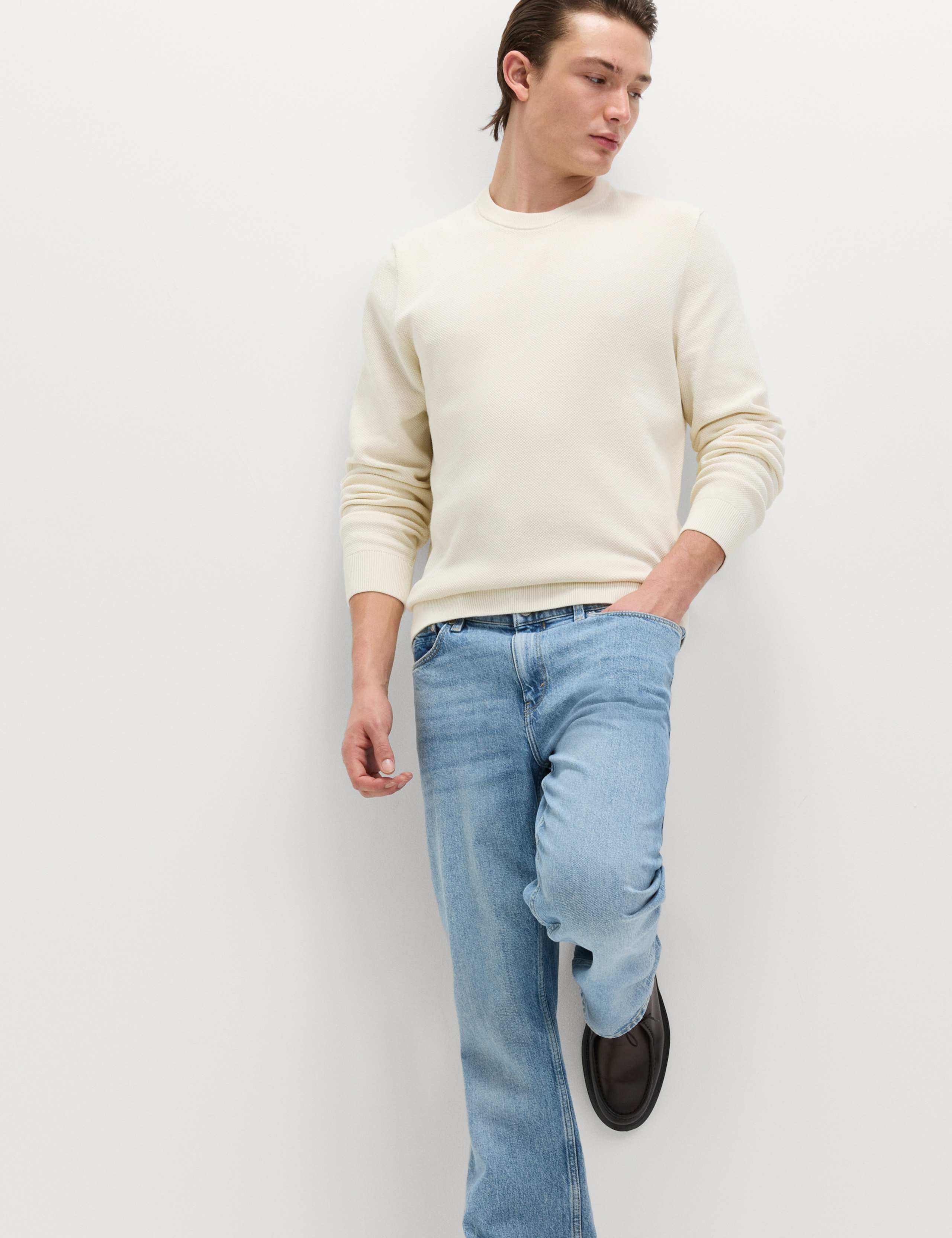 Pure Cotton Textured Crew Neck Jumper 1 of 6