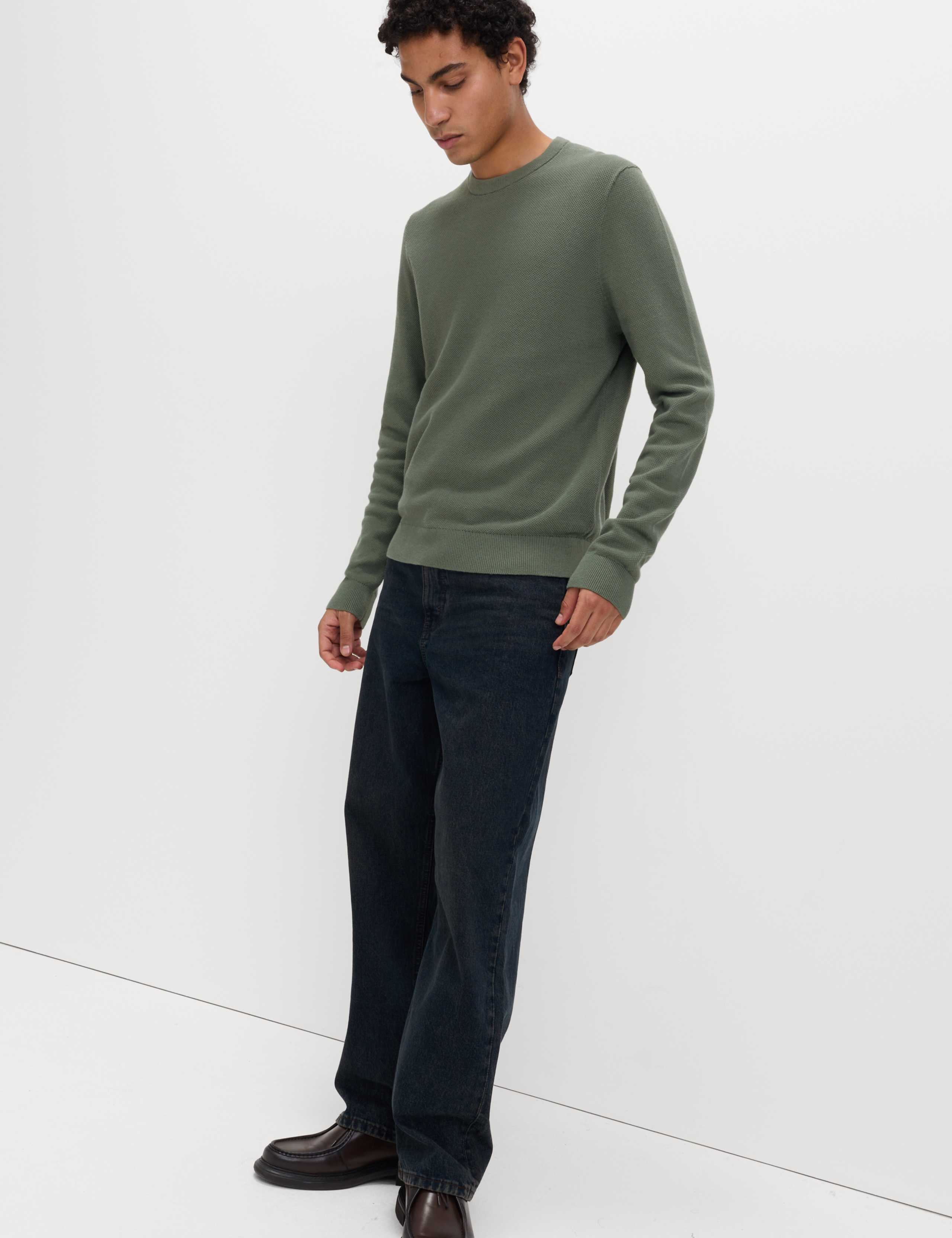 Pure Cotton Textured Crew Neck Jumper 4 of 6