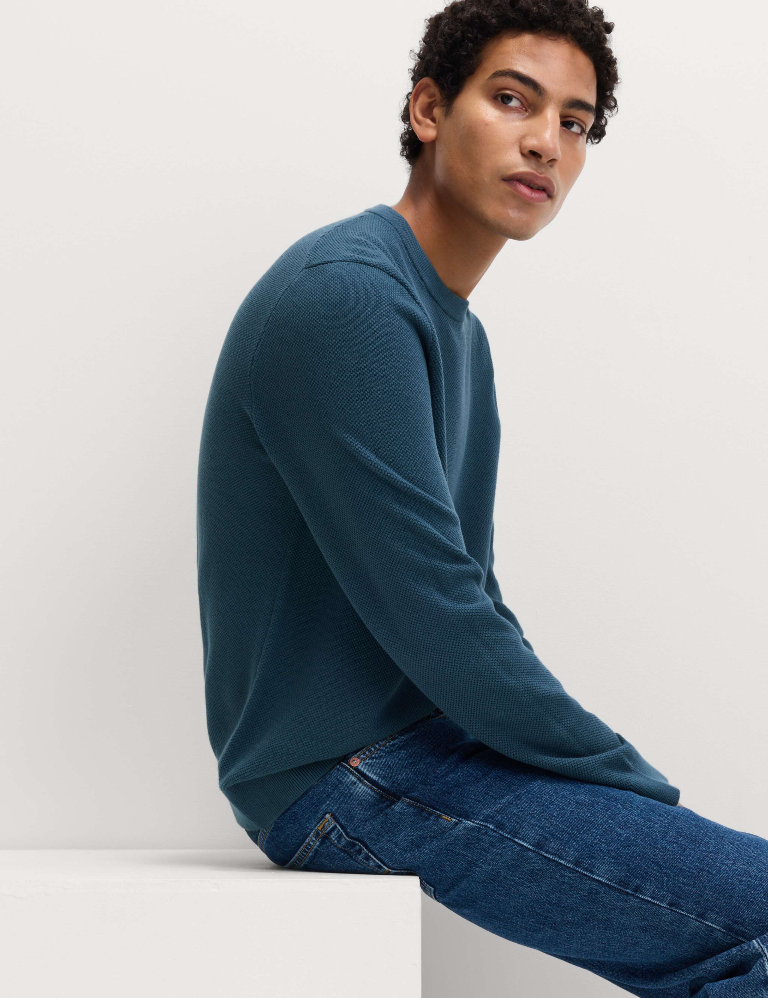 Pure Cotton Textured Crew Neck Jumper 6 of 6