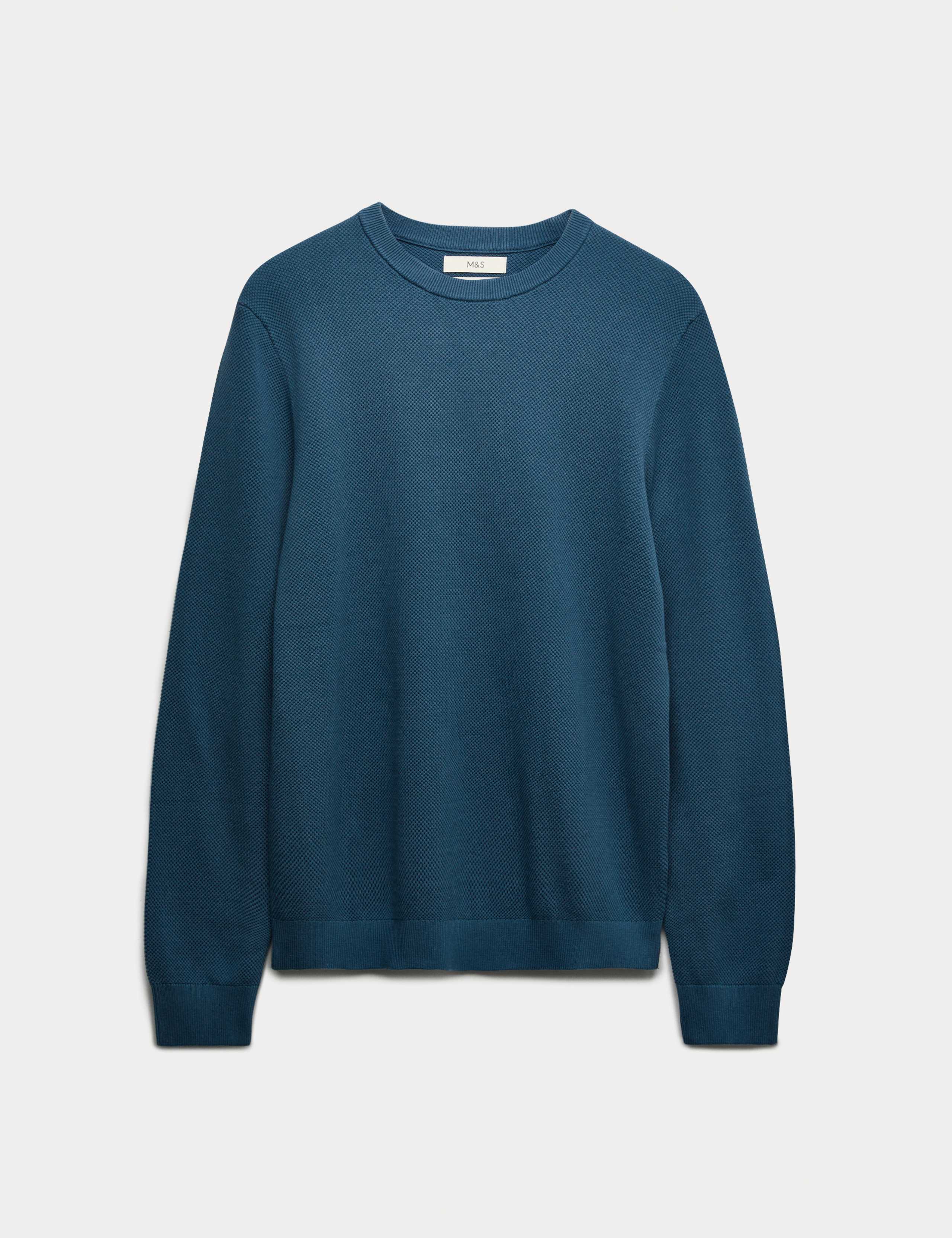 Pure Cotton Textured Crew Neck Jumper 2 of 6