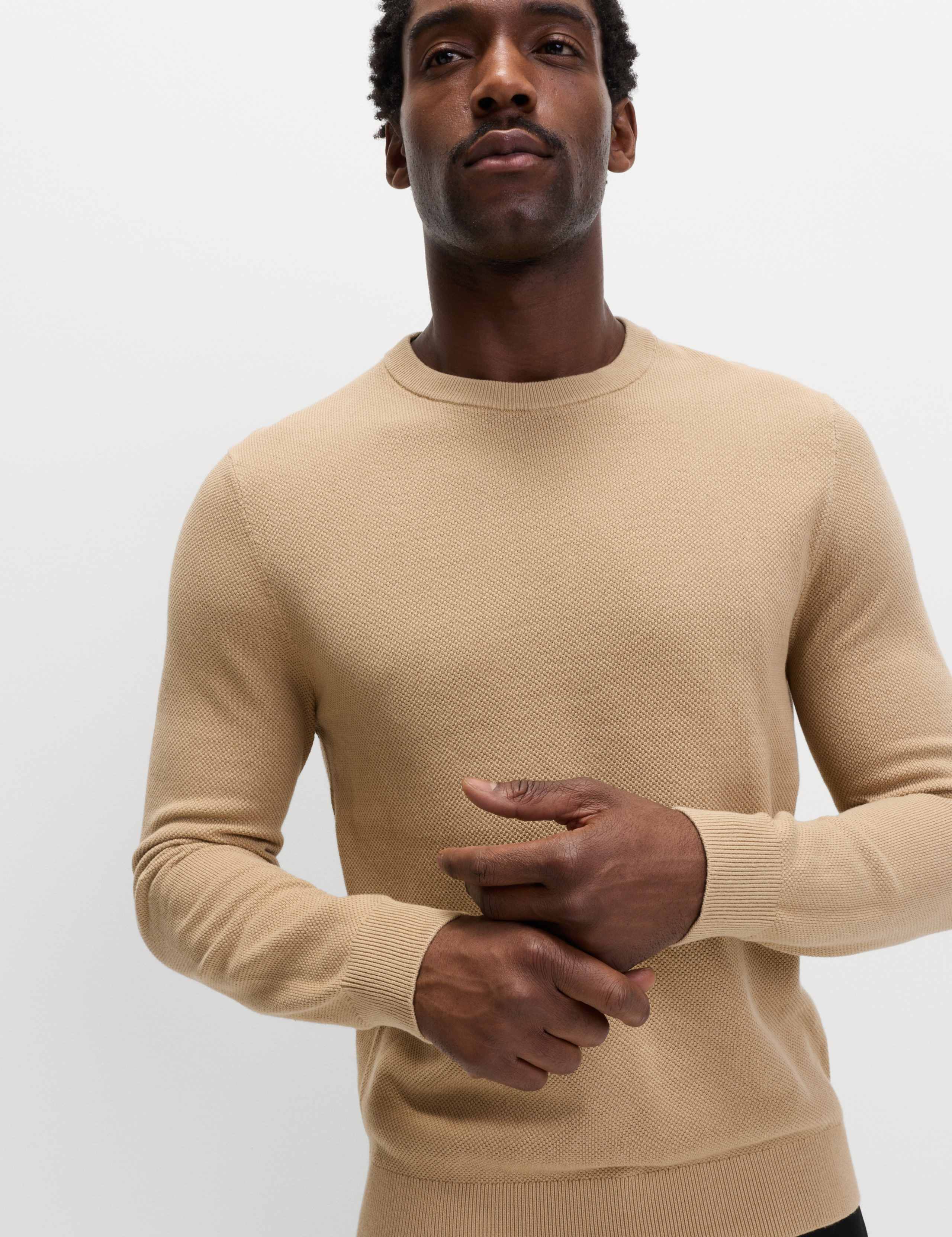 Pure Cotton Textured Crew Neck Jumper 3 of 6