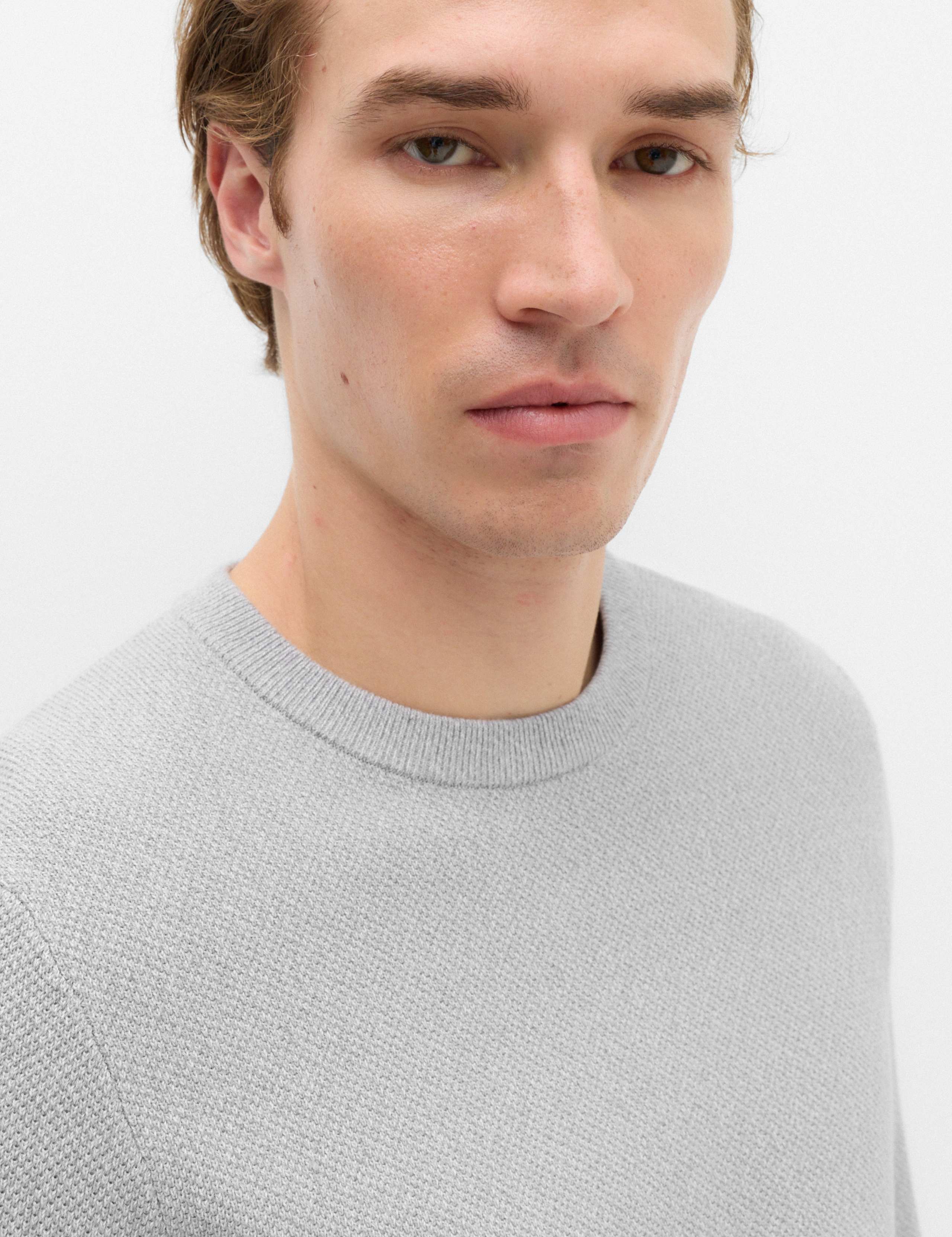 Pure Cotton Textured Crew Neck Jumper 3 of 5