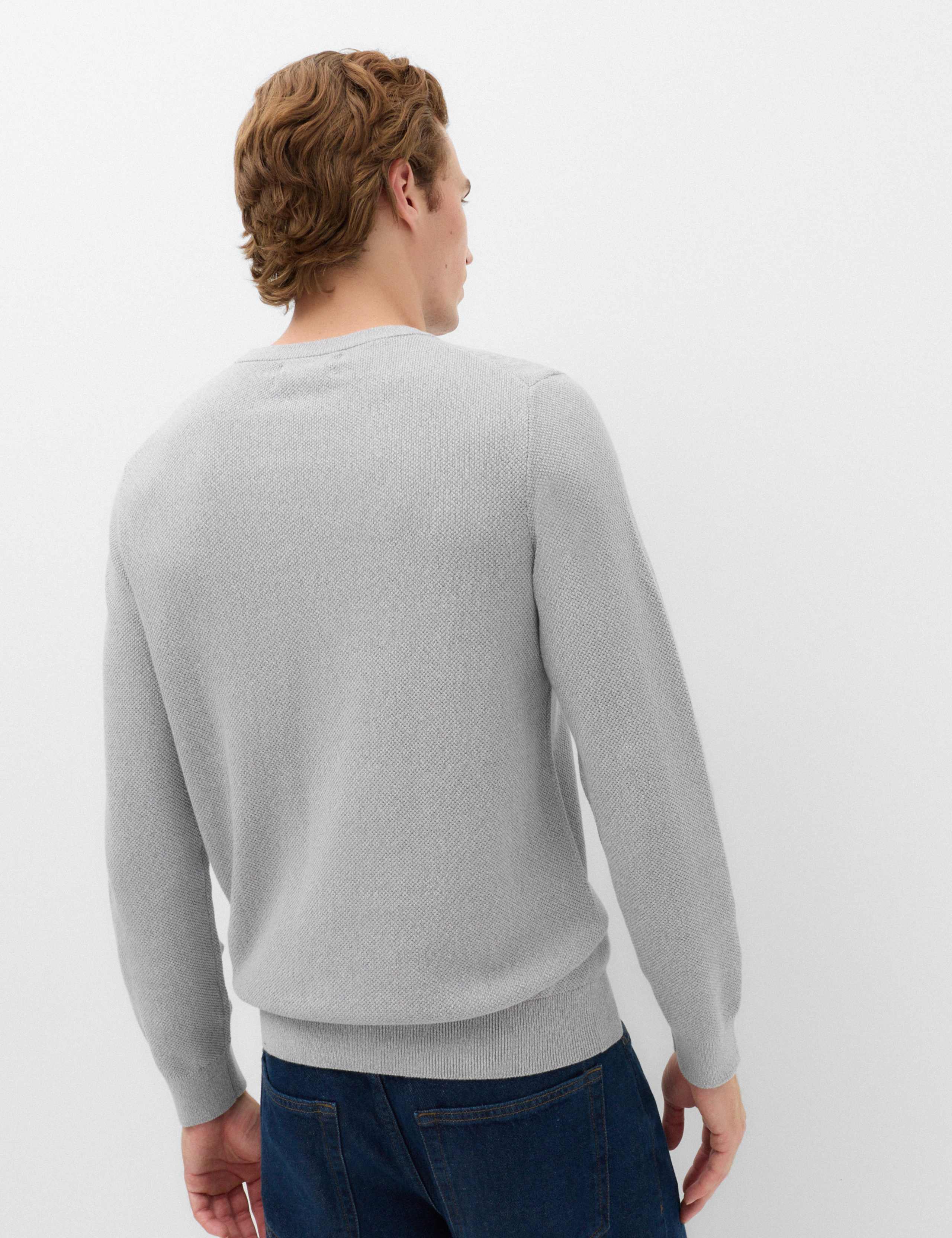 Pure Cotton Textured Crew Neck Jumper 4 of 5