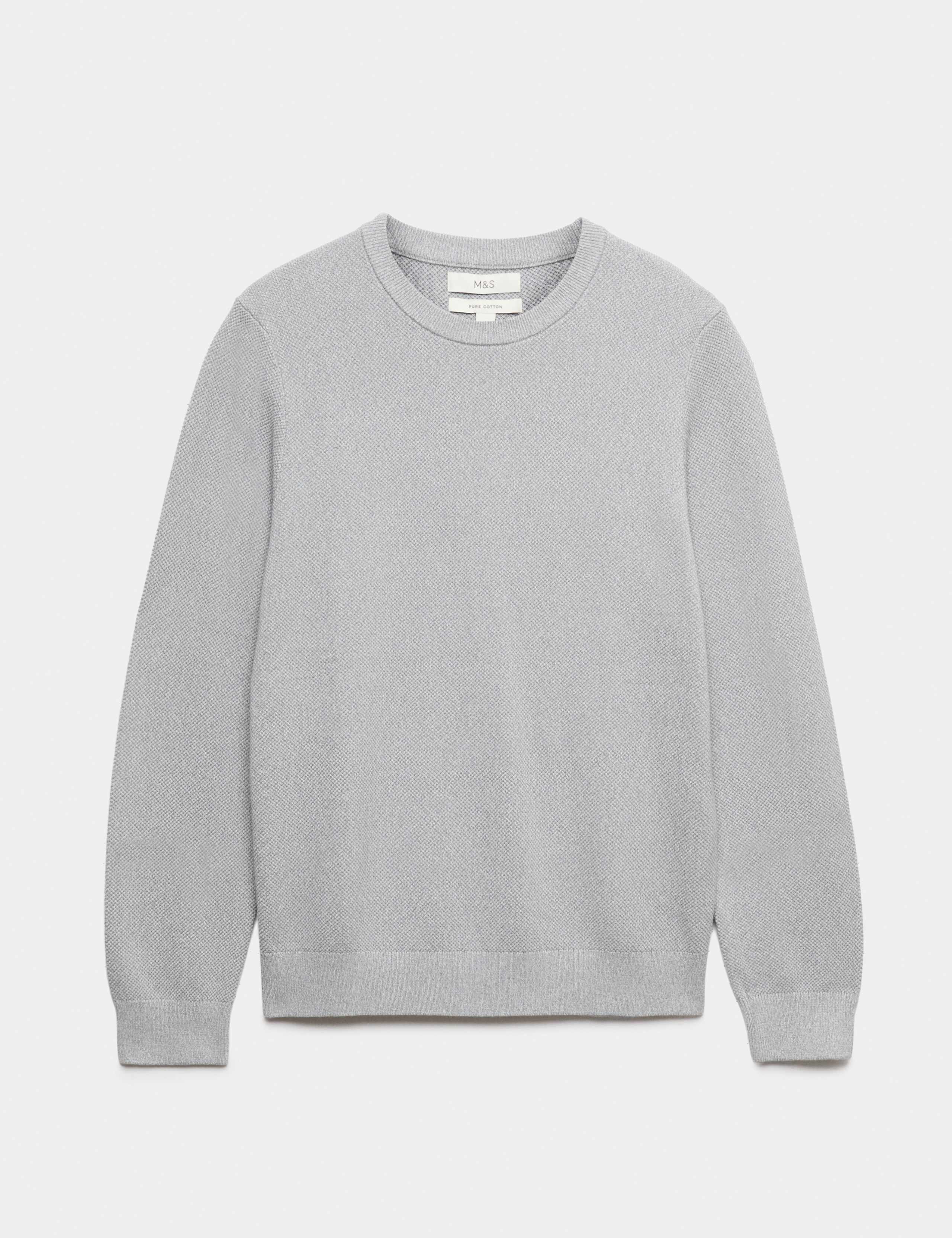 Pure Cotton Textured Crew Neck Jumper 2 of 5