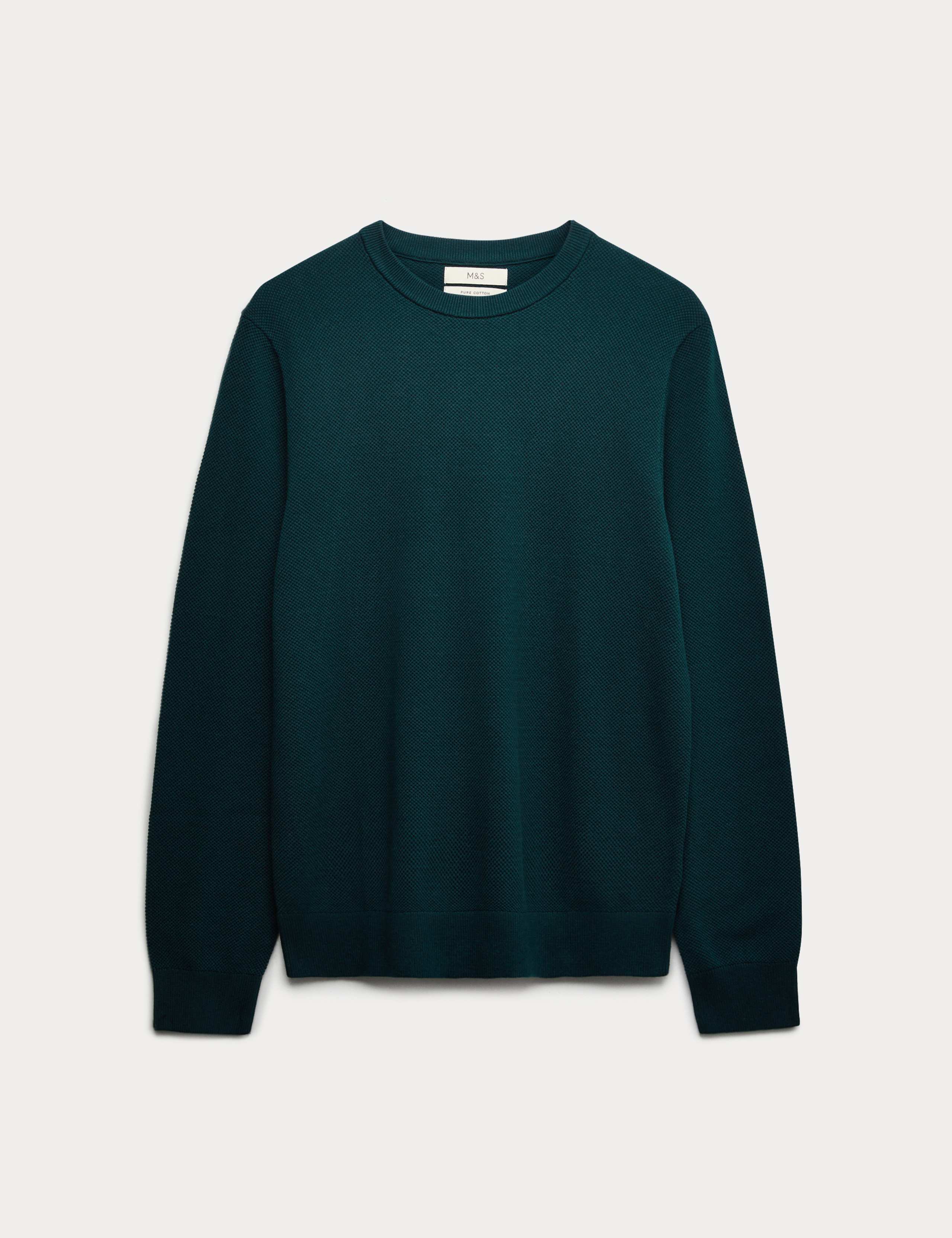 Pure Cotton Textured Crew Neck Jumper 2 of 5