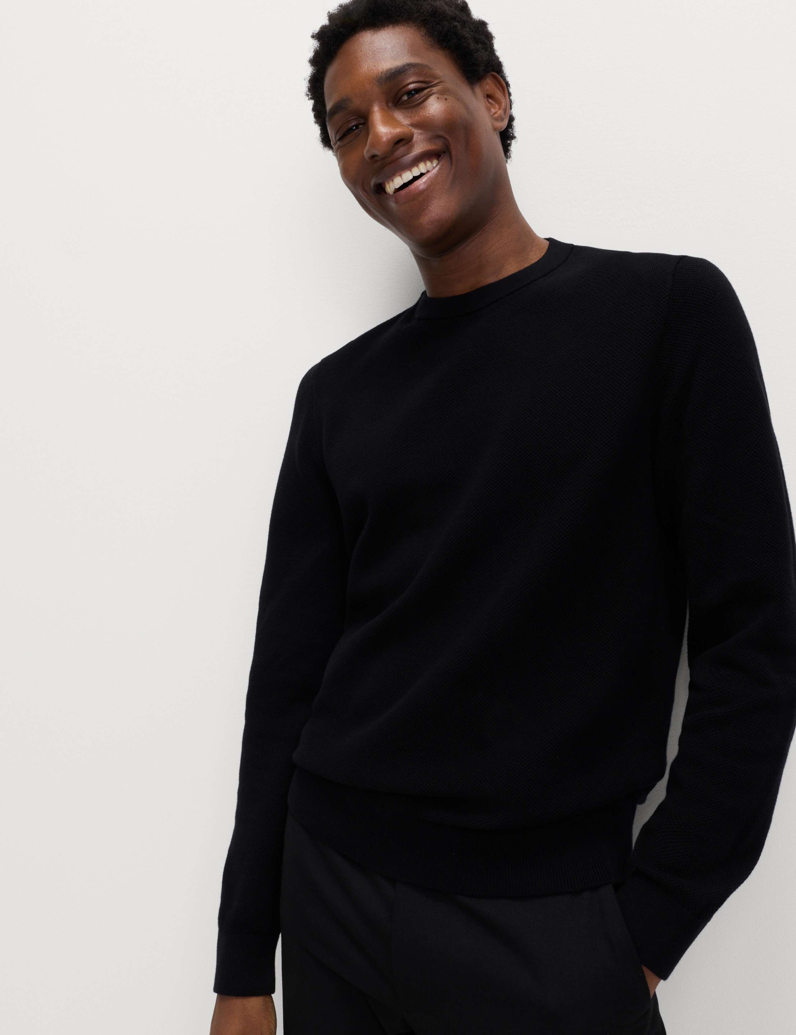 Pure Cotton Textured Crew Neck Jumper 1 of 6