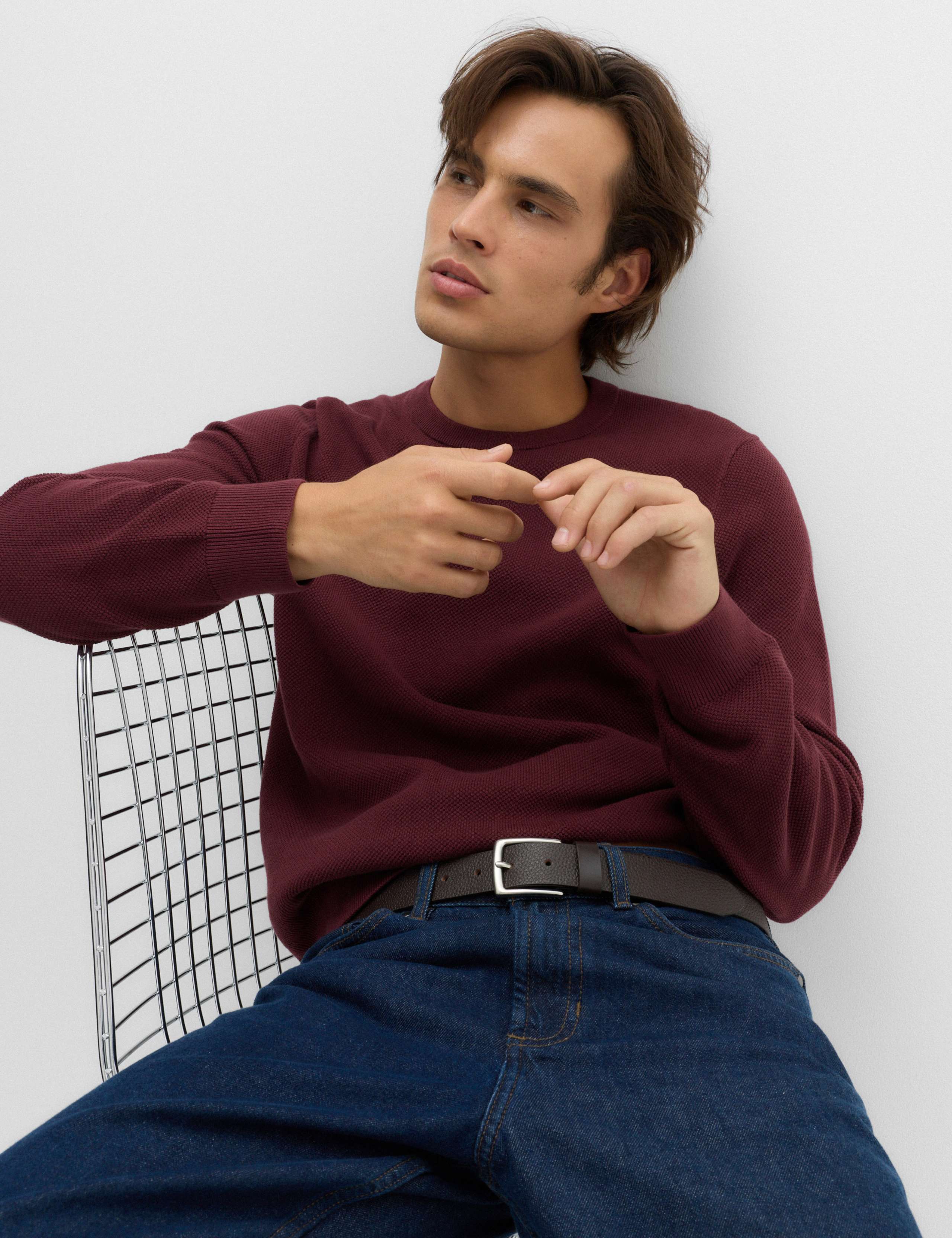 Pure Cotton Textured Crew Neck Jumper 4 of 6